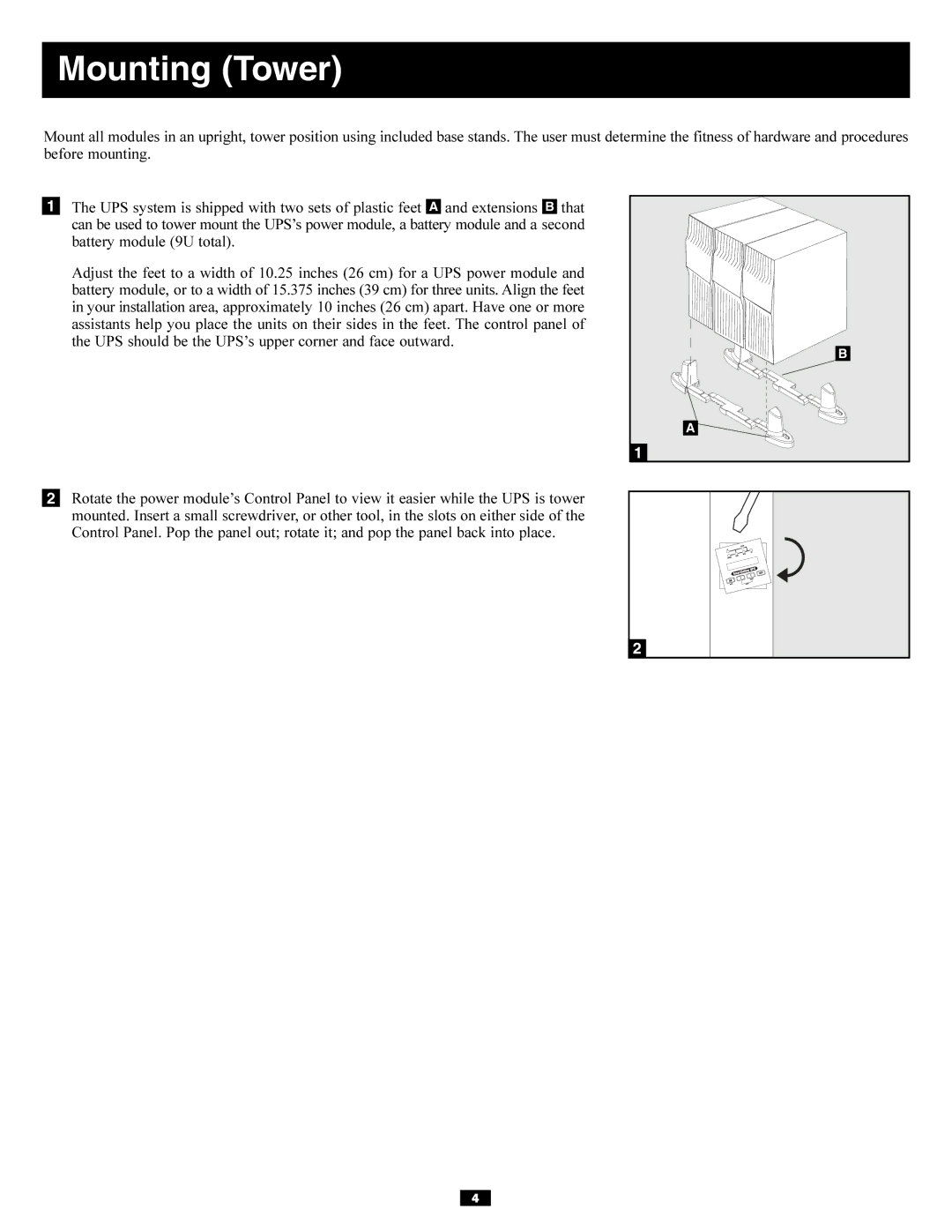 Tripp Lite Single-Phase 7.5kVA, Single-Phase 10kVA owner manual Mounting Tower 