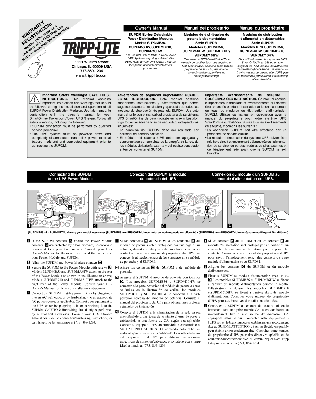 Tripp Lite Single-Phase 10kVA, Single-Phase 7.5kVA owner manual Manual del propietario Manuel du propriétaire 