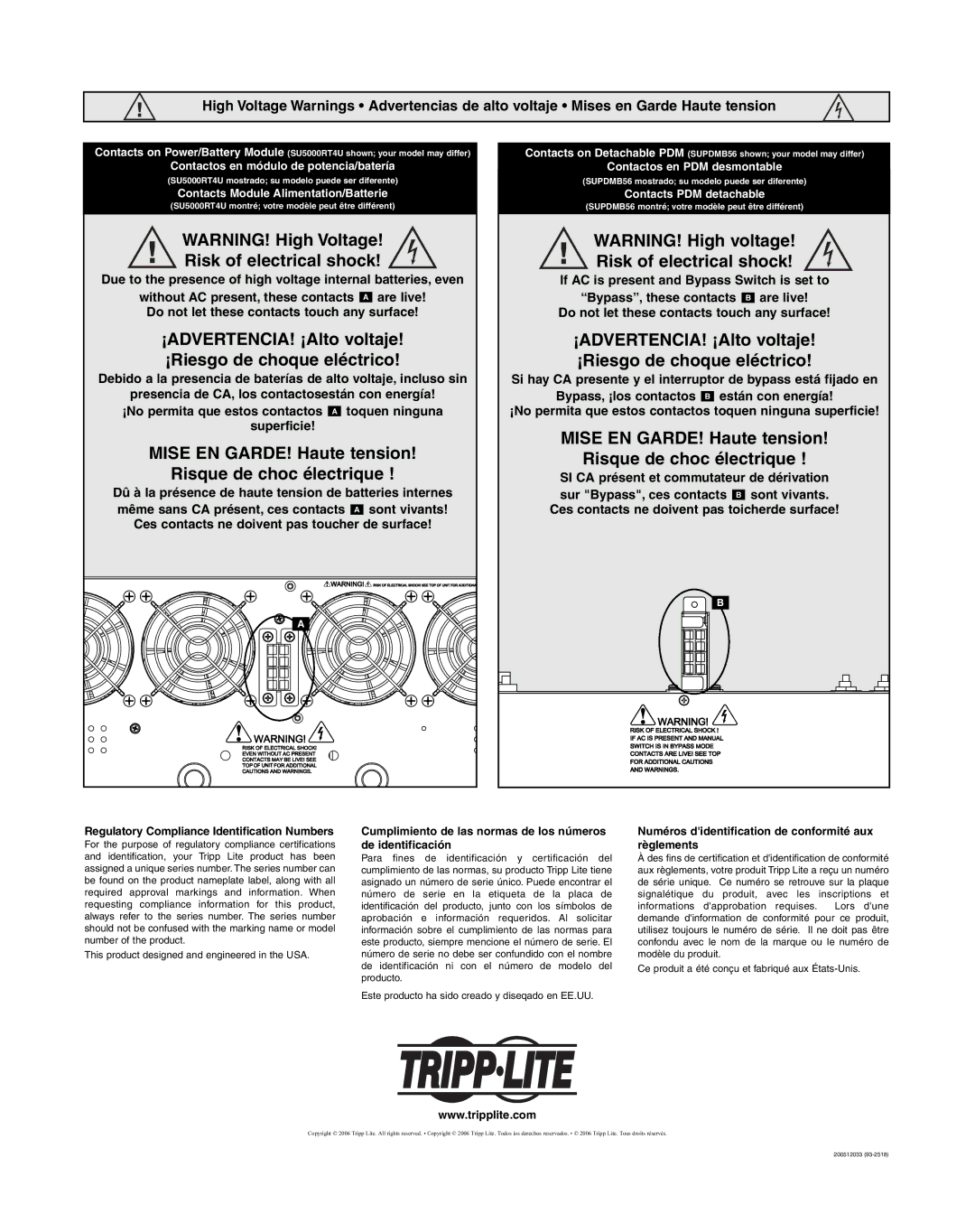 Tripp Lite Single-Phase 7.5kVA, Single-Phase 10kVA owner manual Contactos en módulo de potencia/batería 