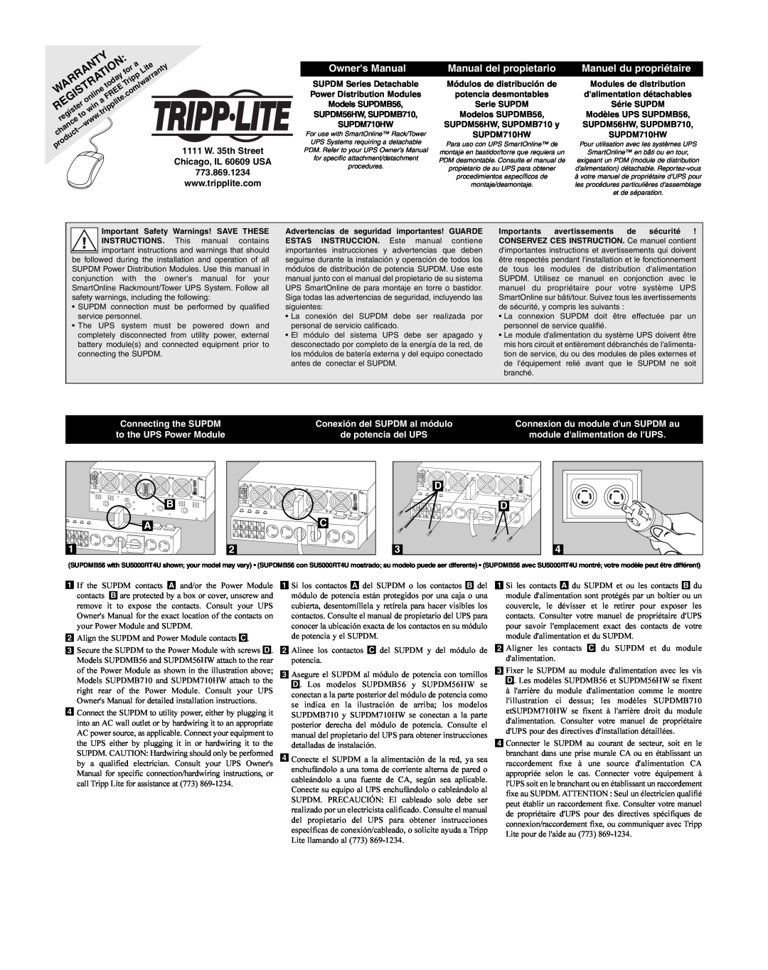 Tripp Lite Single-Phase 10kVA Owners Manual, Manual del propietario, Manuel du propriétaire, Warranty, Registration 