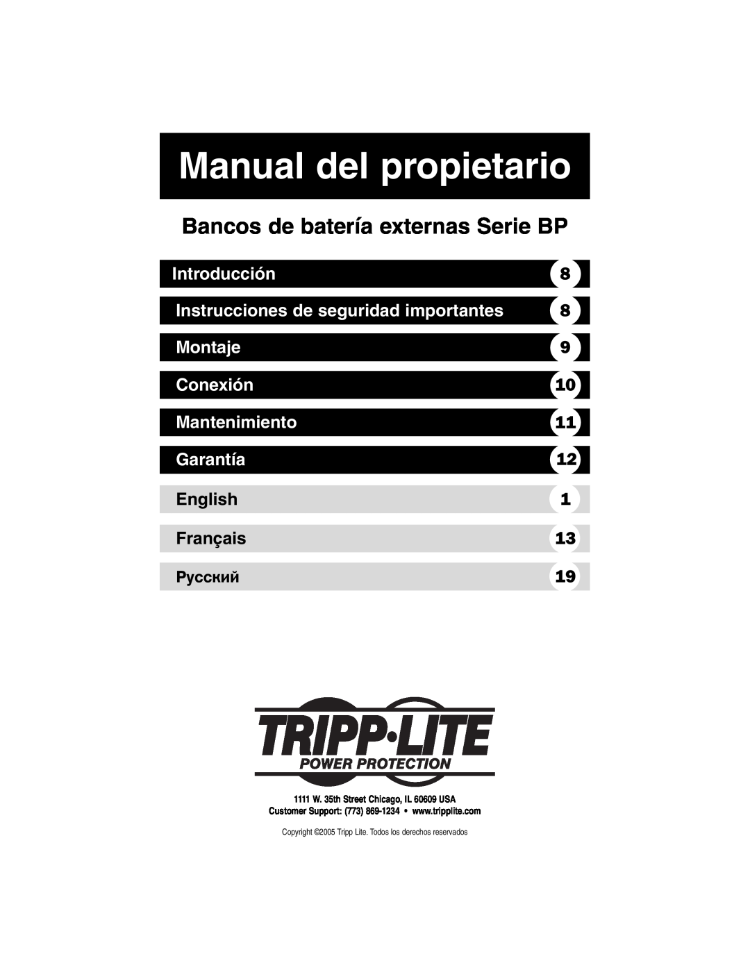 Tripp Lite Single-Phase 10kVA Manual del propietario, Bancos de batería externas Serie BP, Introducción, Mantenimiento 