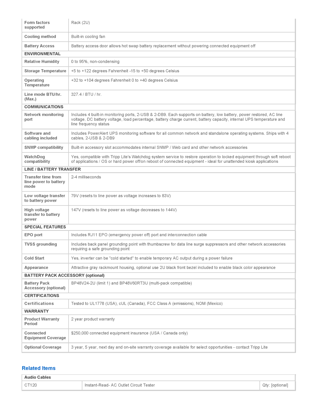 Tripp Lite SM3000RMNAFTA warranty Related Items 