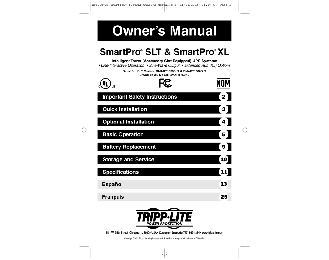 Tripp Lite 1500SLT owner manual SmartPro SLT & SmartPro XL, Intelligent Tower Accessory Slot-Equipped UPS Systems 