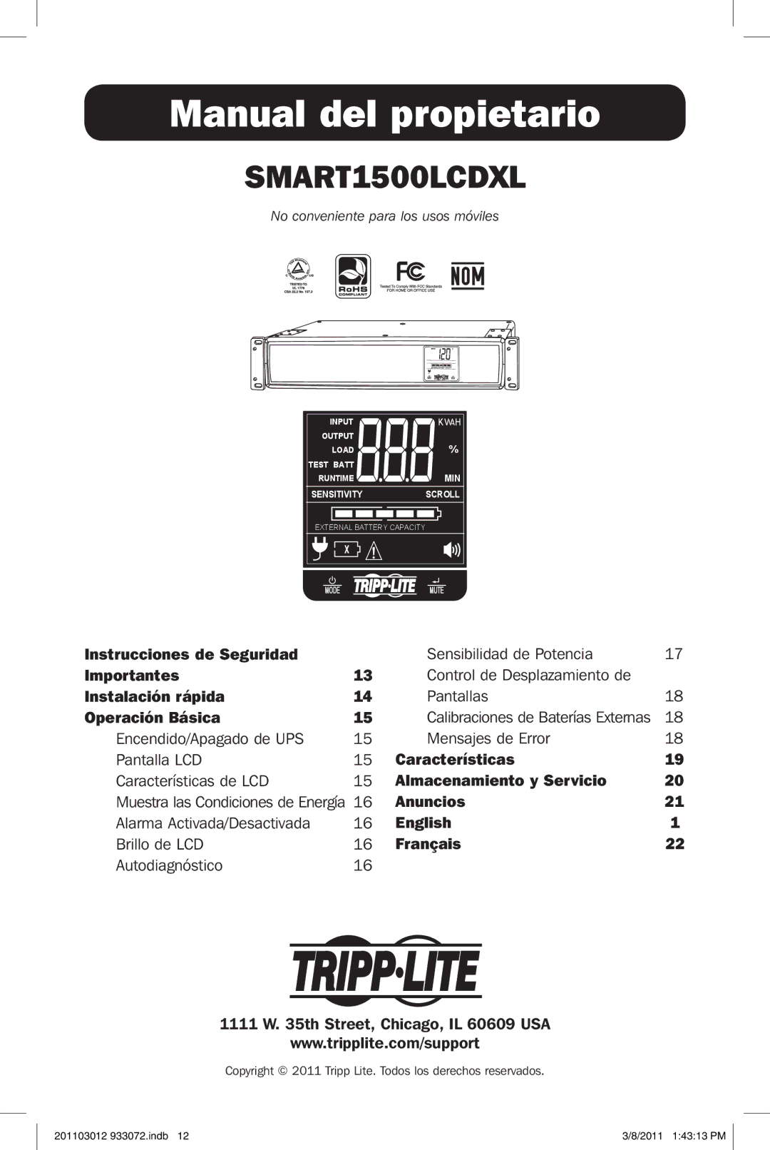 Tripp Lite SMART1500LCDXL owner manual Manual del propietario 