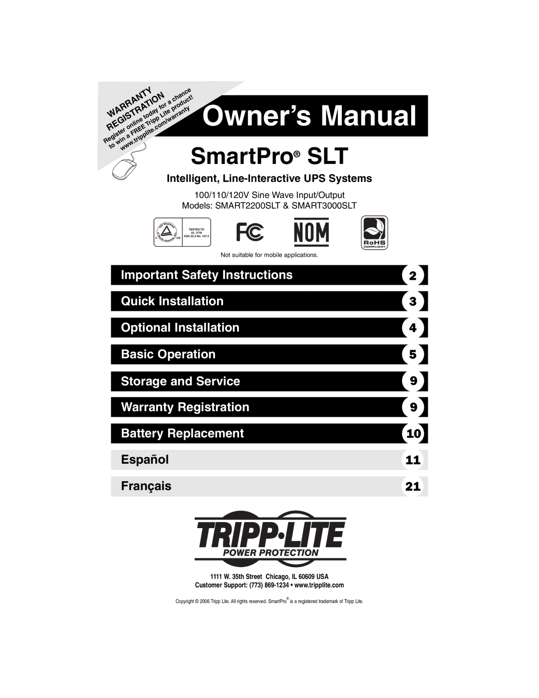 Tripp Lite SMART3000SLT, SMART2200SLT owner manual SmartPro SLT, Intelligent, Line-Interactive UPS Systems 