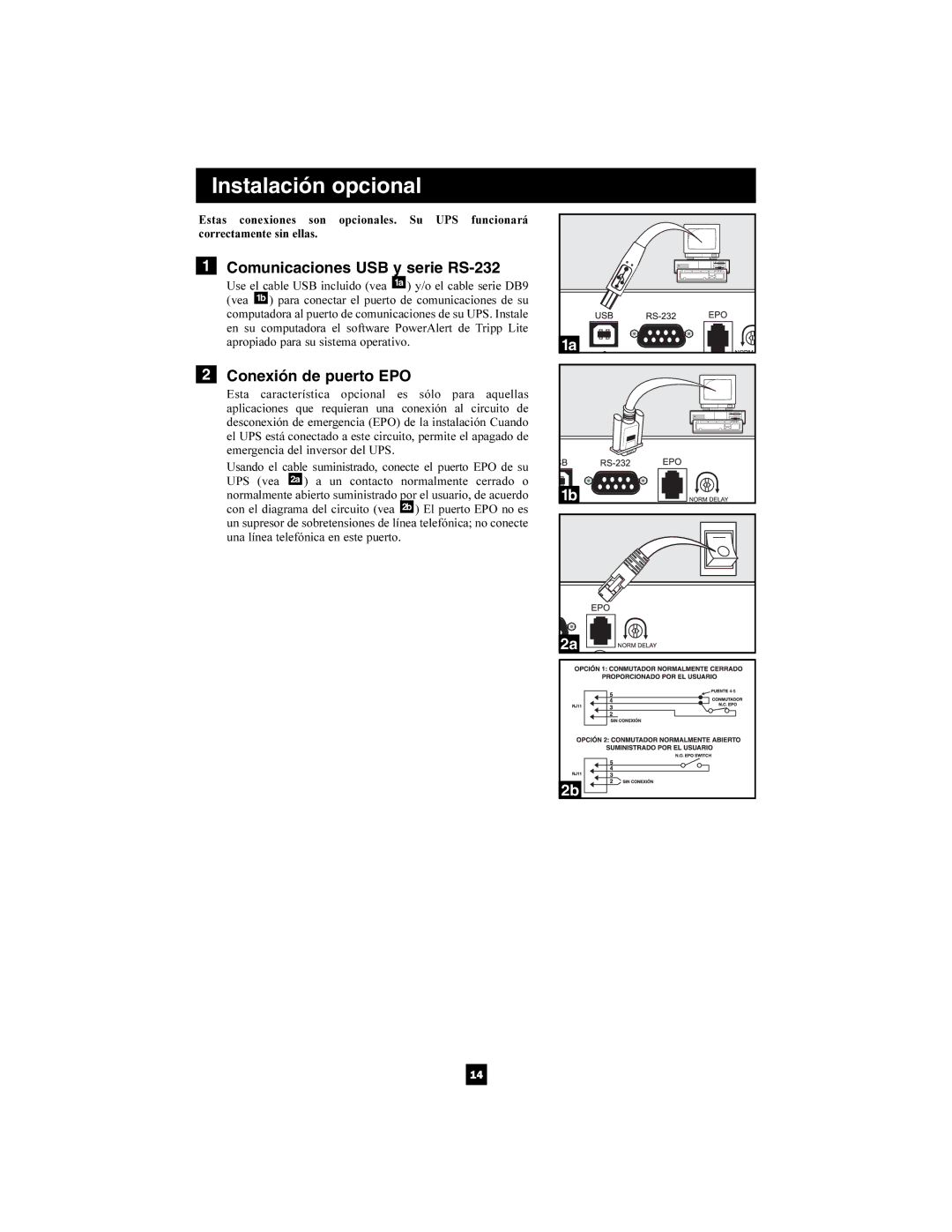 Tripp Lite SMART2200SLT, SMART3000SLT owner manual Comunicaciones USB y serie RS-232, Conexión de puerto EPO 