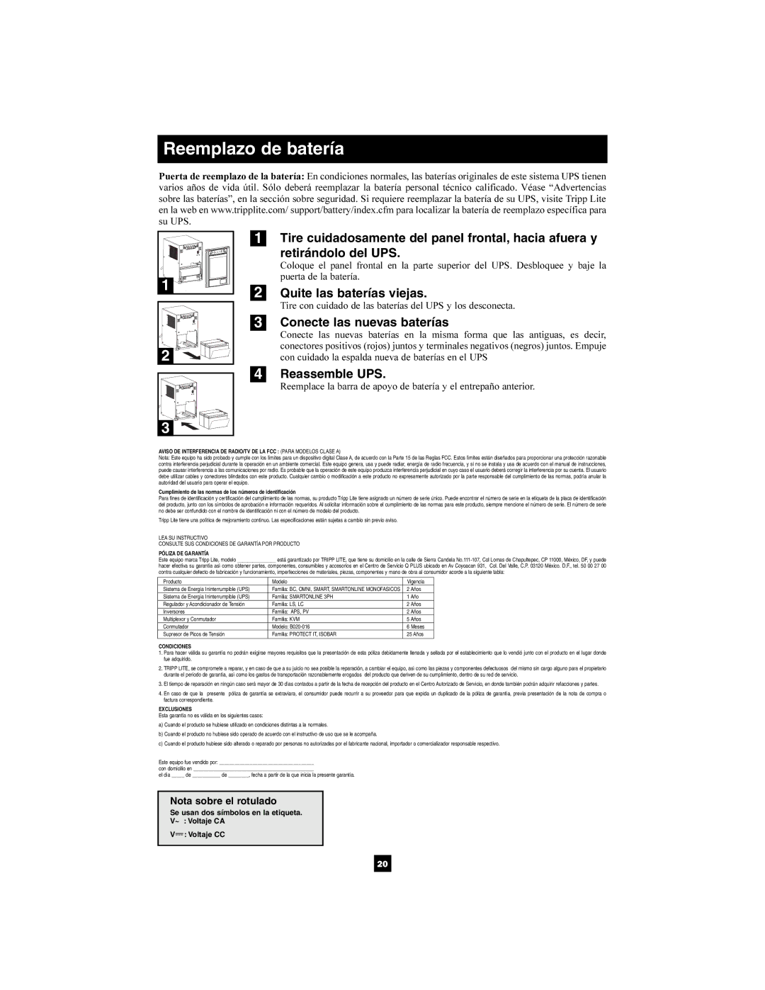 Tripp Lite SMART2200SLT, SMART3000SLT owner manual Quite las baterías viejas, Conecte las nuevas baterías 