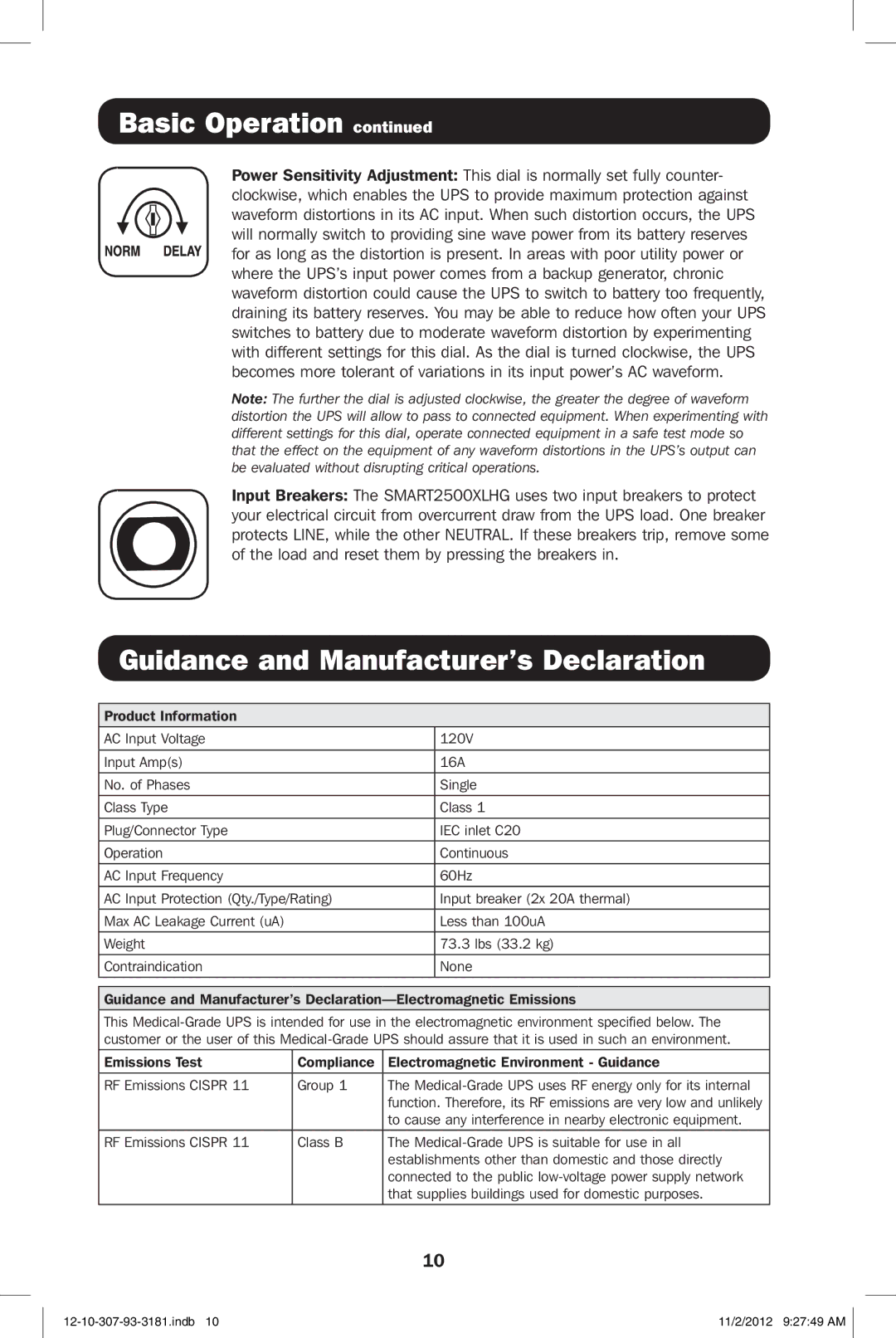 Tripp Lite SMART2500XLHG owner manual Guidance and Manufacturer’s Declaration 