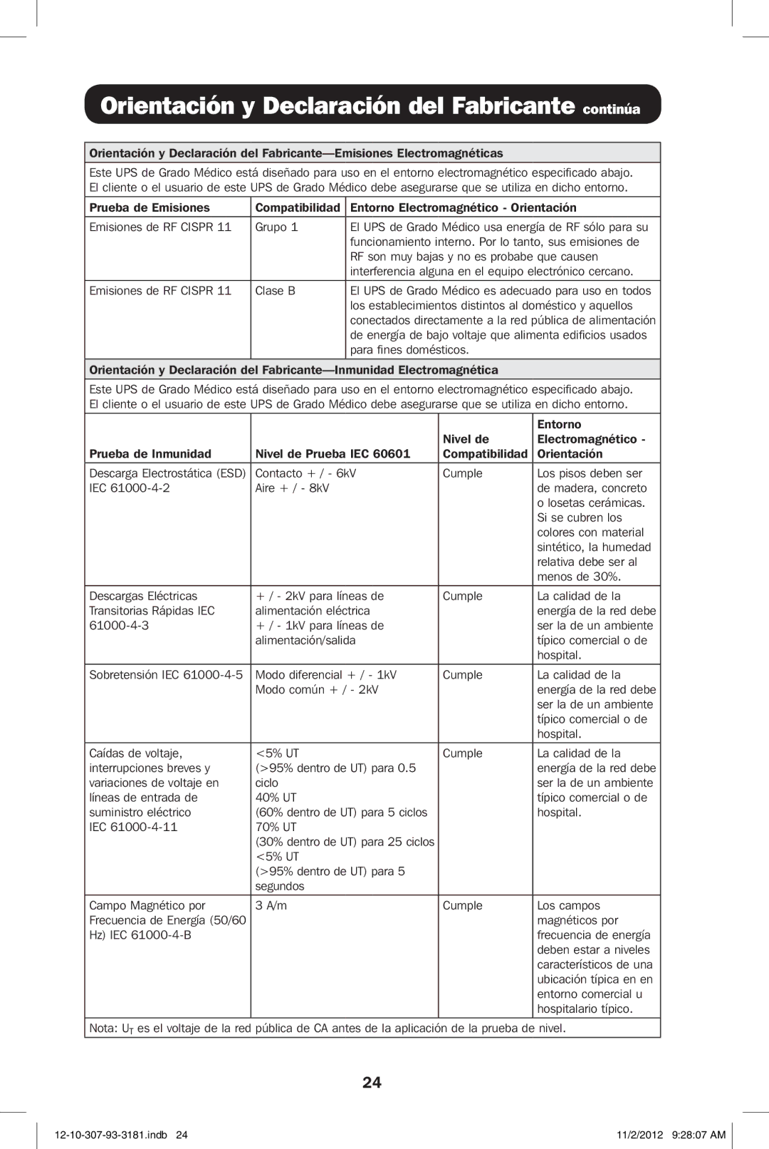 Tripp Lite SMART2500XLHG owner manual Orientación y Declaración del Fabricante continúa 