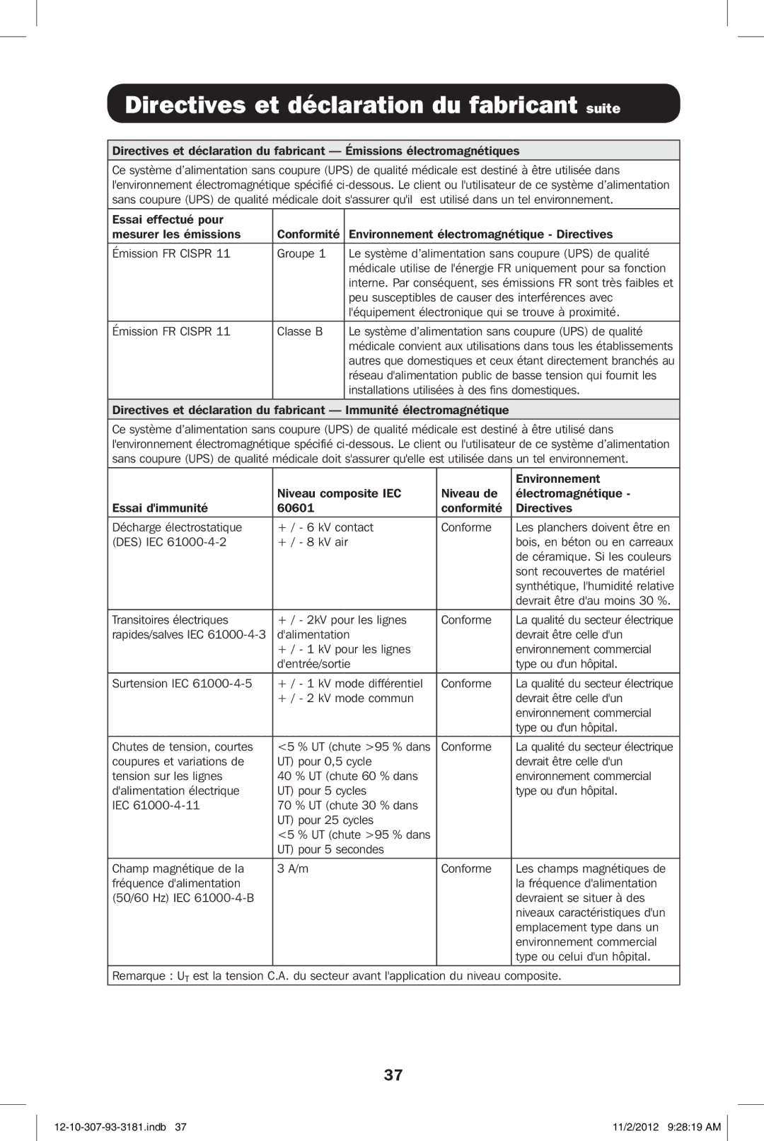 Tripp Lite SMART2500XLHG owner manual Directives et déclaration du fabricant suite 