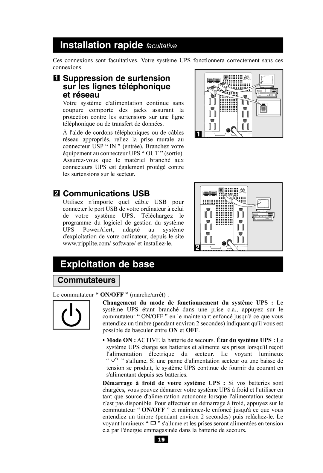 Tripp Lite SMART550USB Installation rapide facultative, Suppression de surtension, Sur les lignes téléphonique Et réseau 