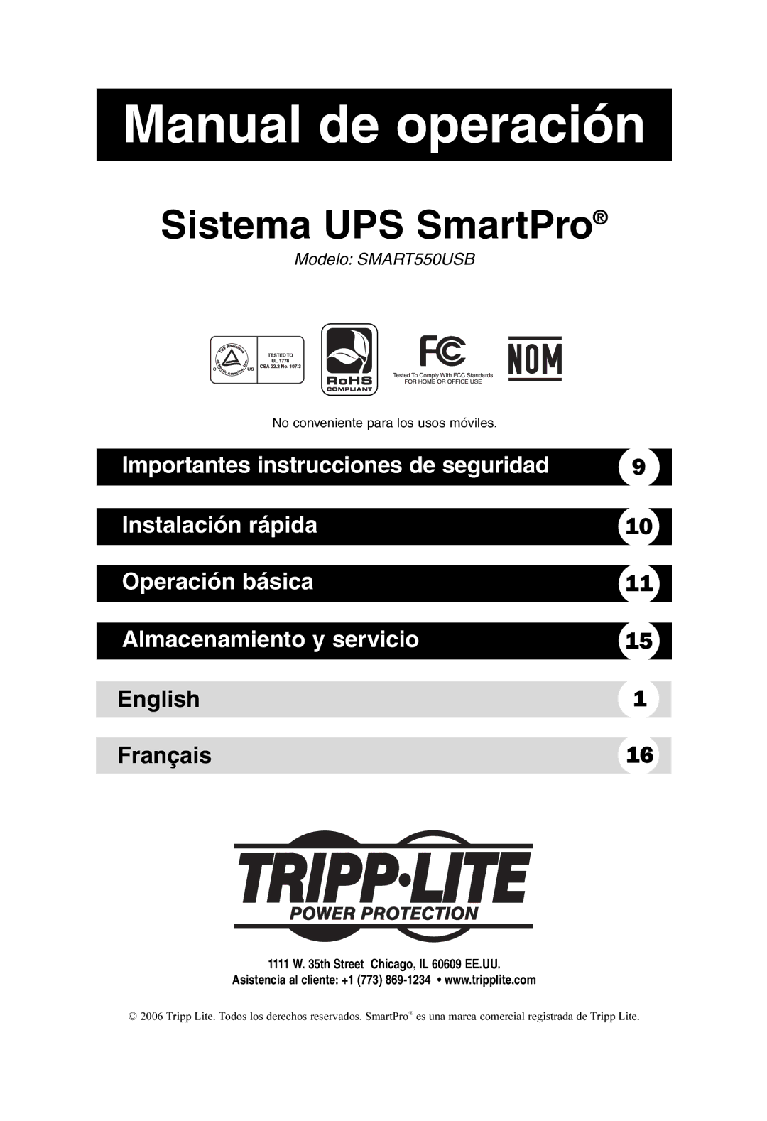 Tripp Lite SMART550USB owner manual Manual de operación 