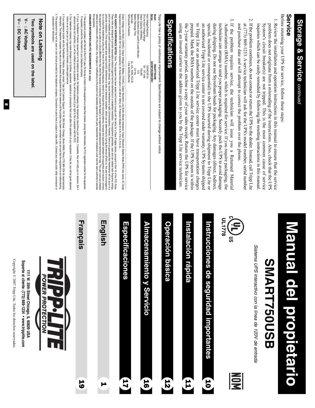 Tripp Lite SMART750USB owner manual Service, Before returning your UPS for service, follow these steps 