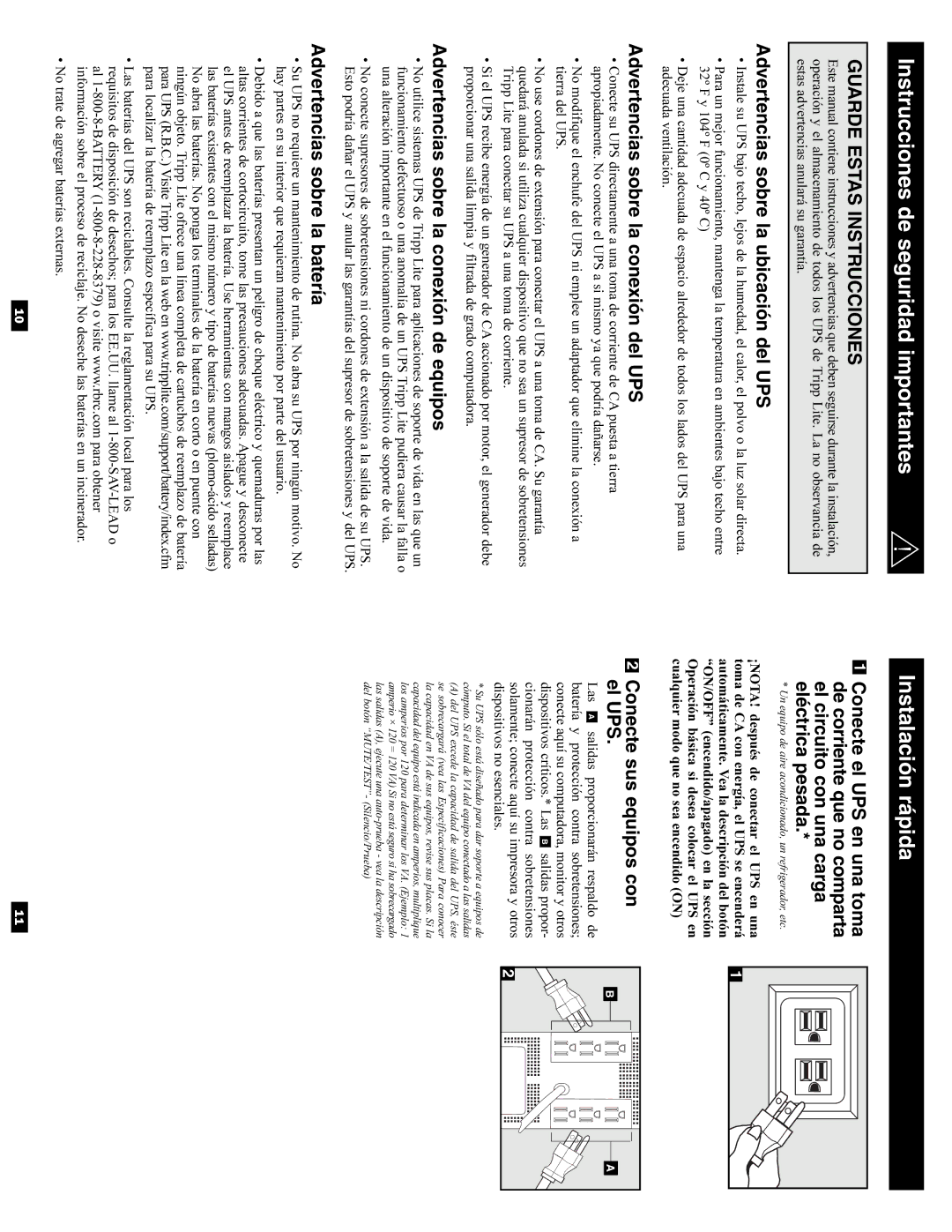 Tripp Lite SMART750USB owner manual Instrucciones de seguridad importantes Instalación rápida 