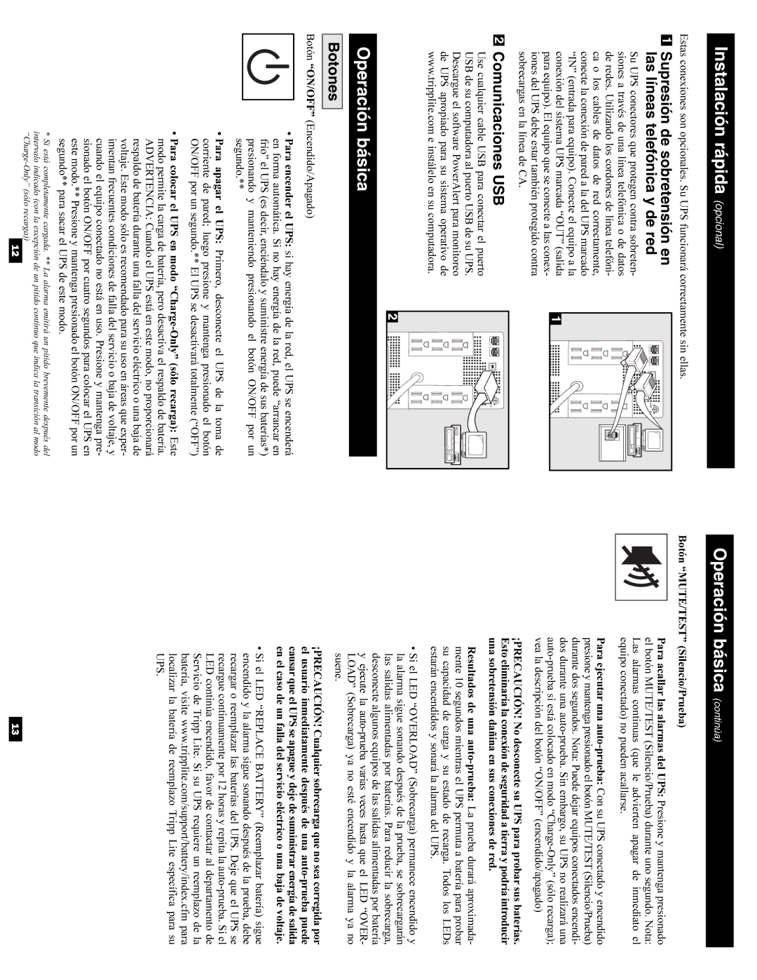 Tripp Lite SMART750USB owner manual Instalación rápida opcional, Operación básica continúa, Comunicaciones USB, Botones 