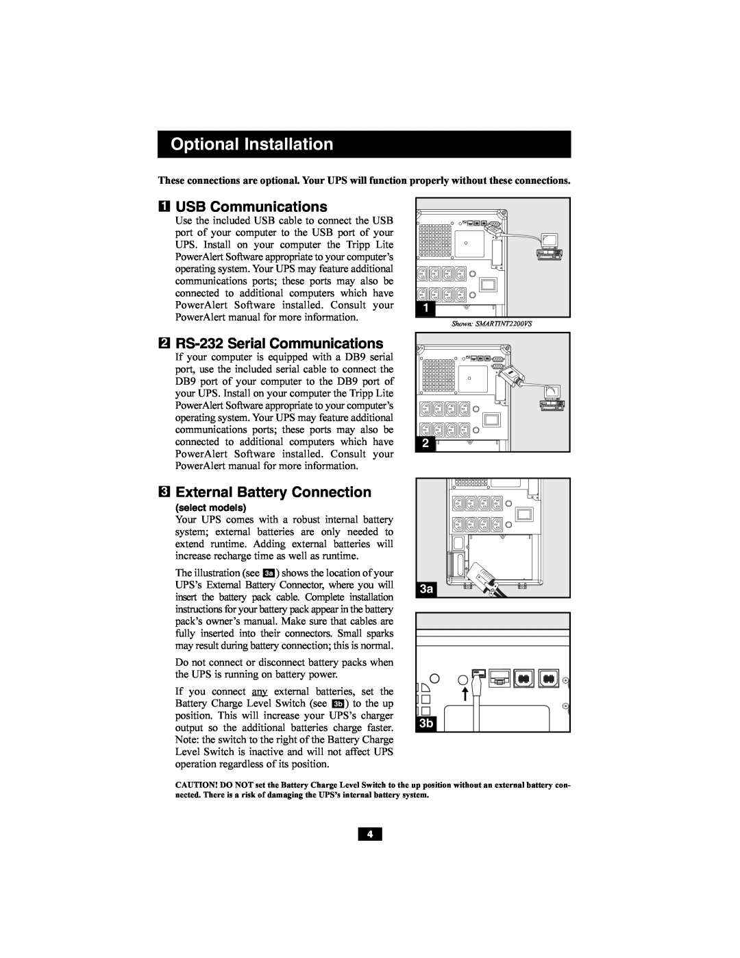 Tripp Lite SMARTINT3000VS, SMARTINT2200VS Optional Installation, USB Communications, RS-232 Serial Communications 