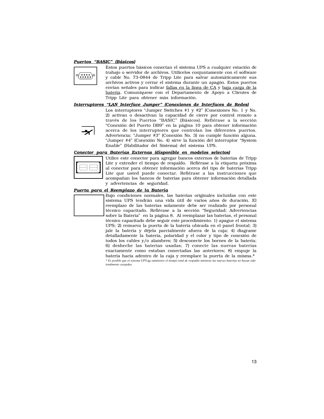 Tripp Lite SmartPro Rackmount owner manual Puertos Basic Básicos, Puerta para el Reemplazo de la Batería 