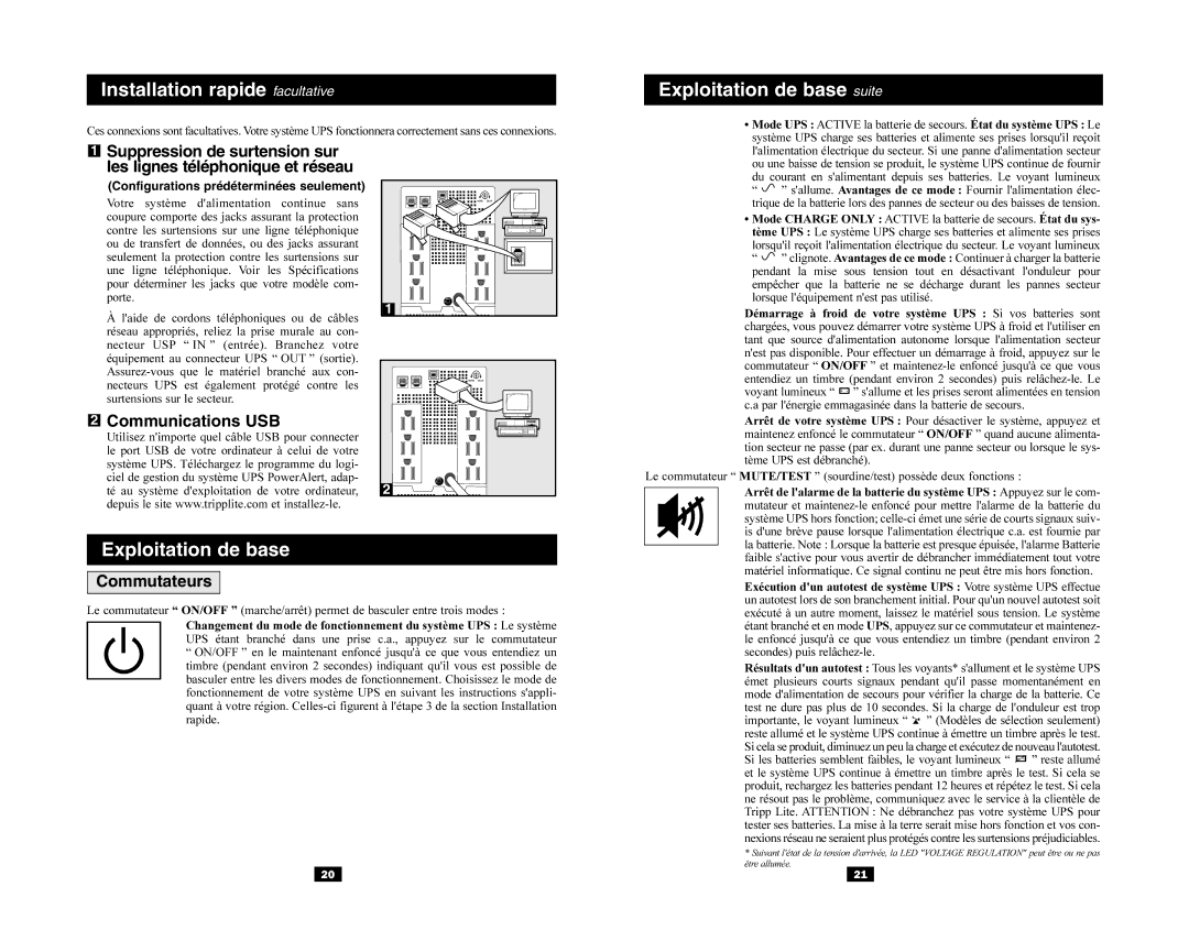 Tripp Lite OmniSmart USB Installation rapide facultative, Exploitation de base suite, Communications USB, Commutateurs 