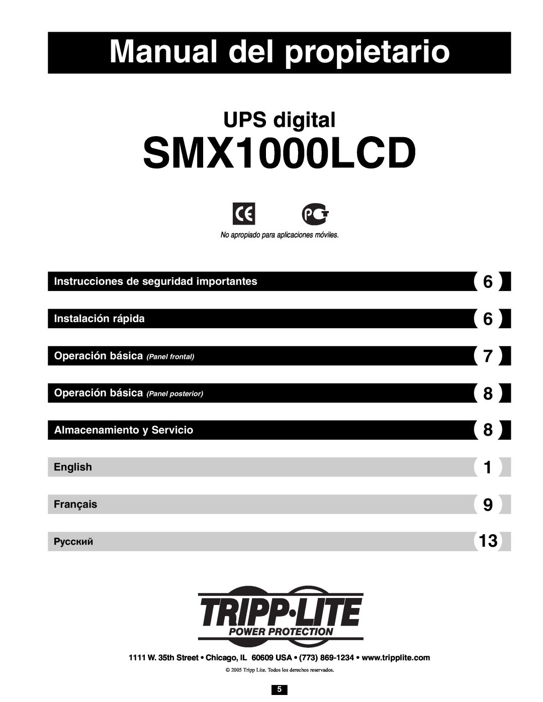 Tripp Lite SMX1000LCD Manual del propietario, UPS digital, Instrucciones de seguridad importantes Instalación rápida 