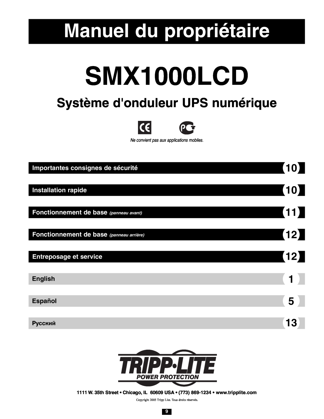 Tripp Lite SMX1000LCD owner manual Manuel du propriétaire, Système donduleur UPS numérique, English Español, Póññêèé 