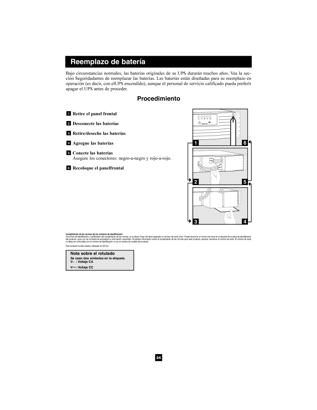 Tripp Lite SMX2200XLRT2U owner manual Procedimiento, Cumplimiento de las normas de los números de identificación 