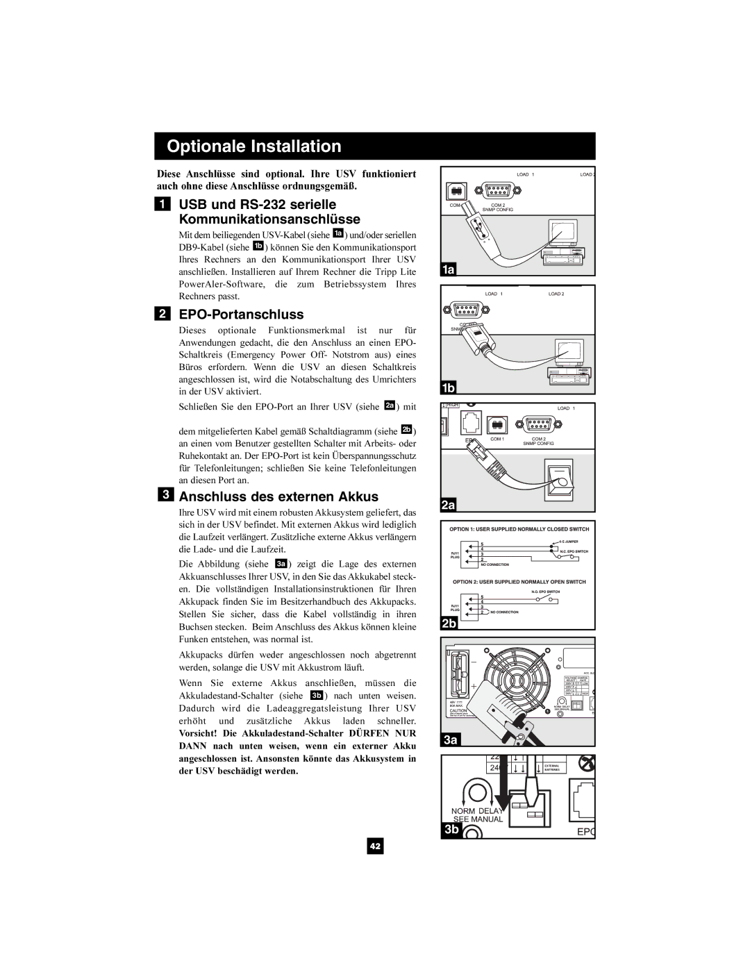 Tripp Lite SMX2200XLRT2U owner manual USB und RS-232 serielle Kommunikationsanschlüsse 