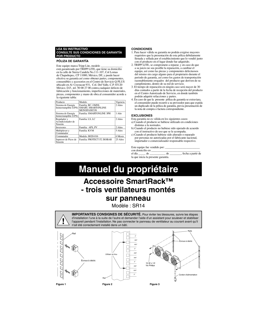 Tripp Lite warranty Manuel du propriétaire, Modèle SR14, Tripp LITE, se compromete a reparar, y en caso de que 