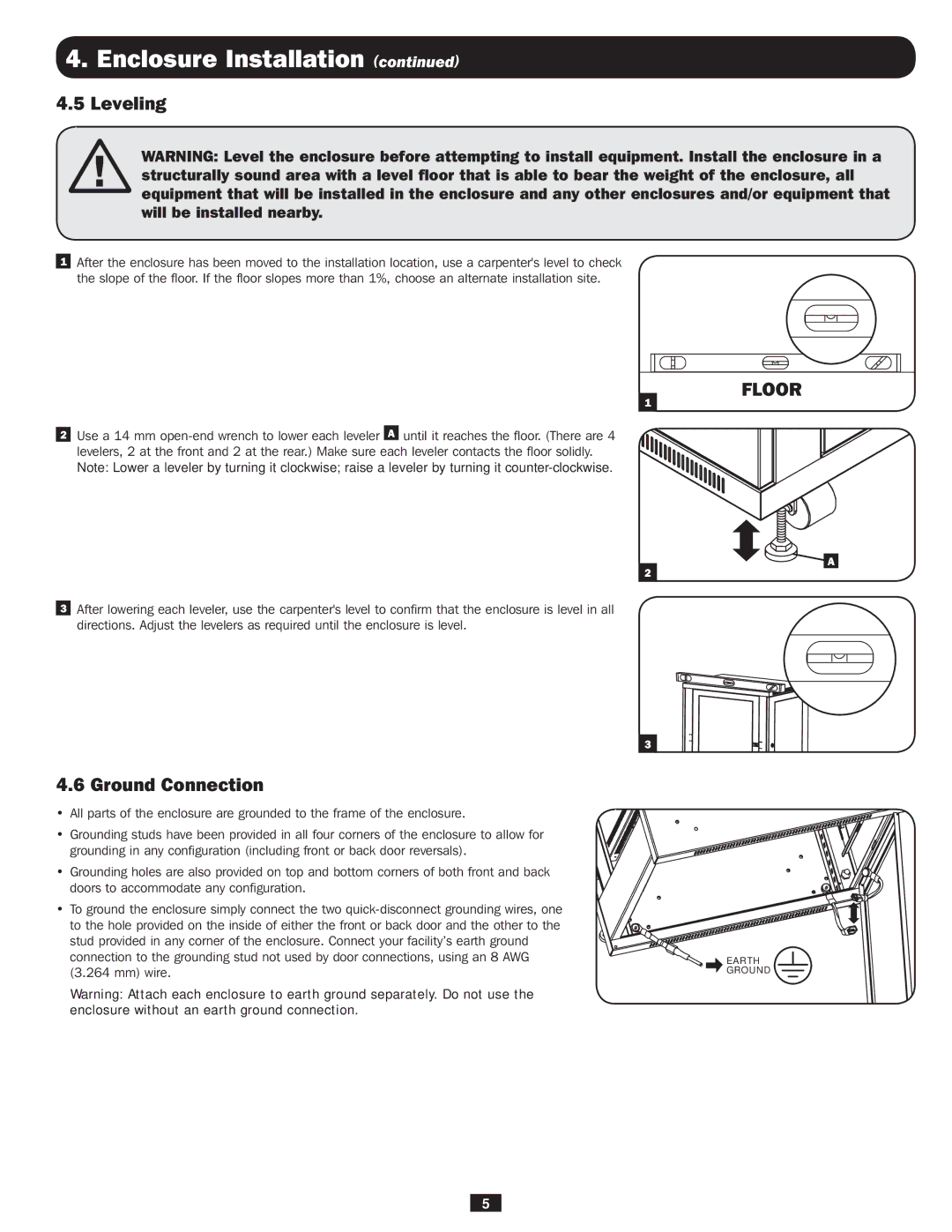 Tripp Lite SR18UB owner manual Leveling, Floor, Ground Connection 