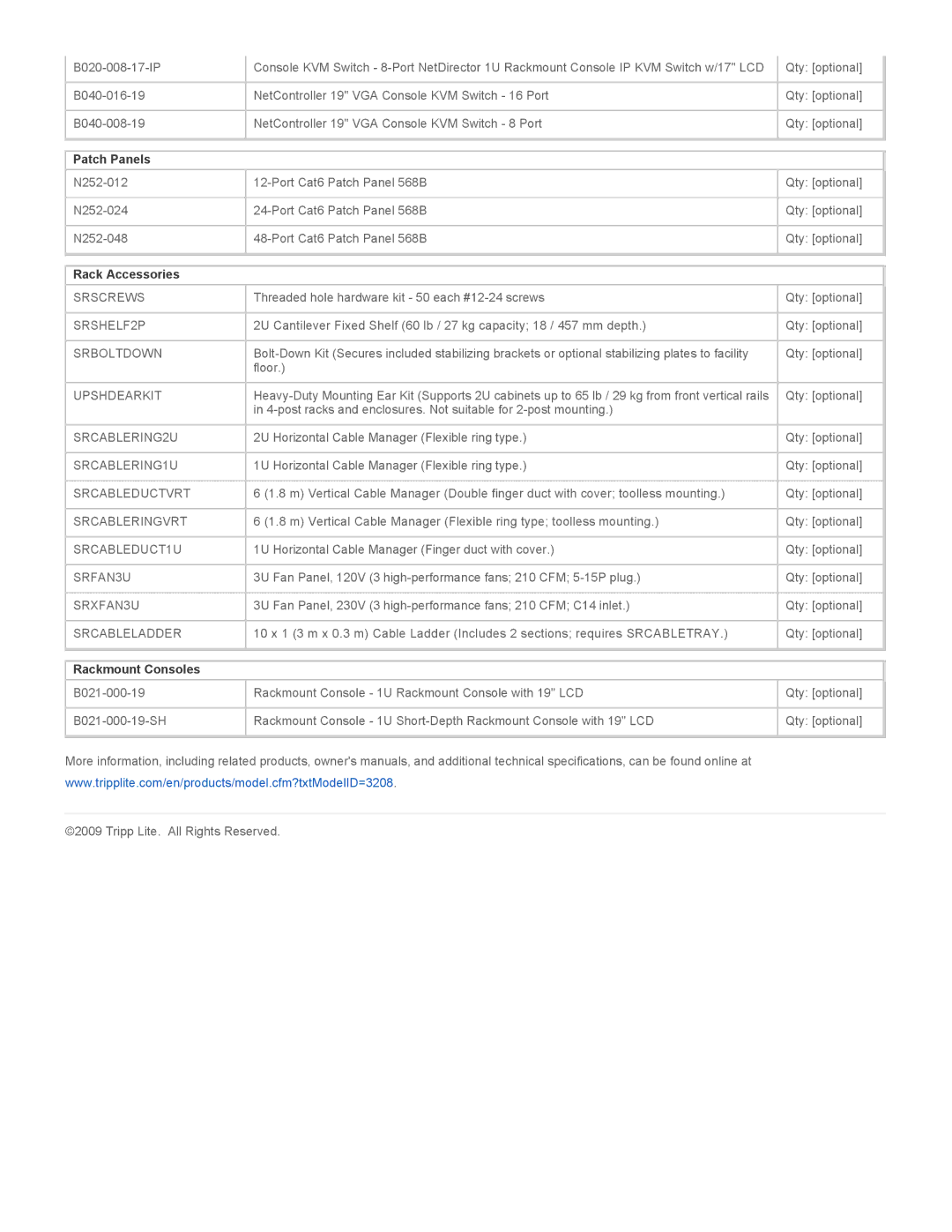 Tripp Lite SR2POST specifications Patch Panels, Rack Accessories, Rackmount Consoles 