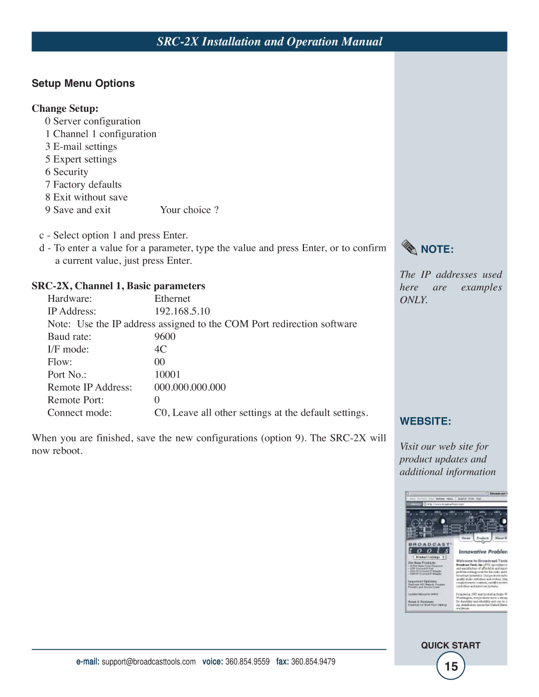 Tripp Lite SRC-2X operation manual Setup Menu Options 