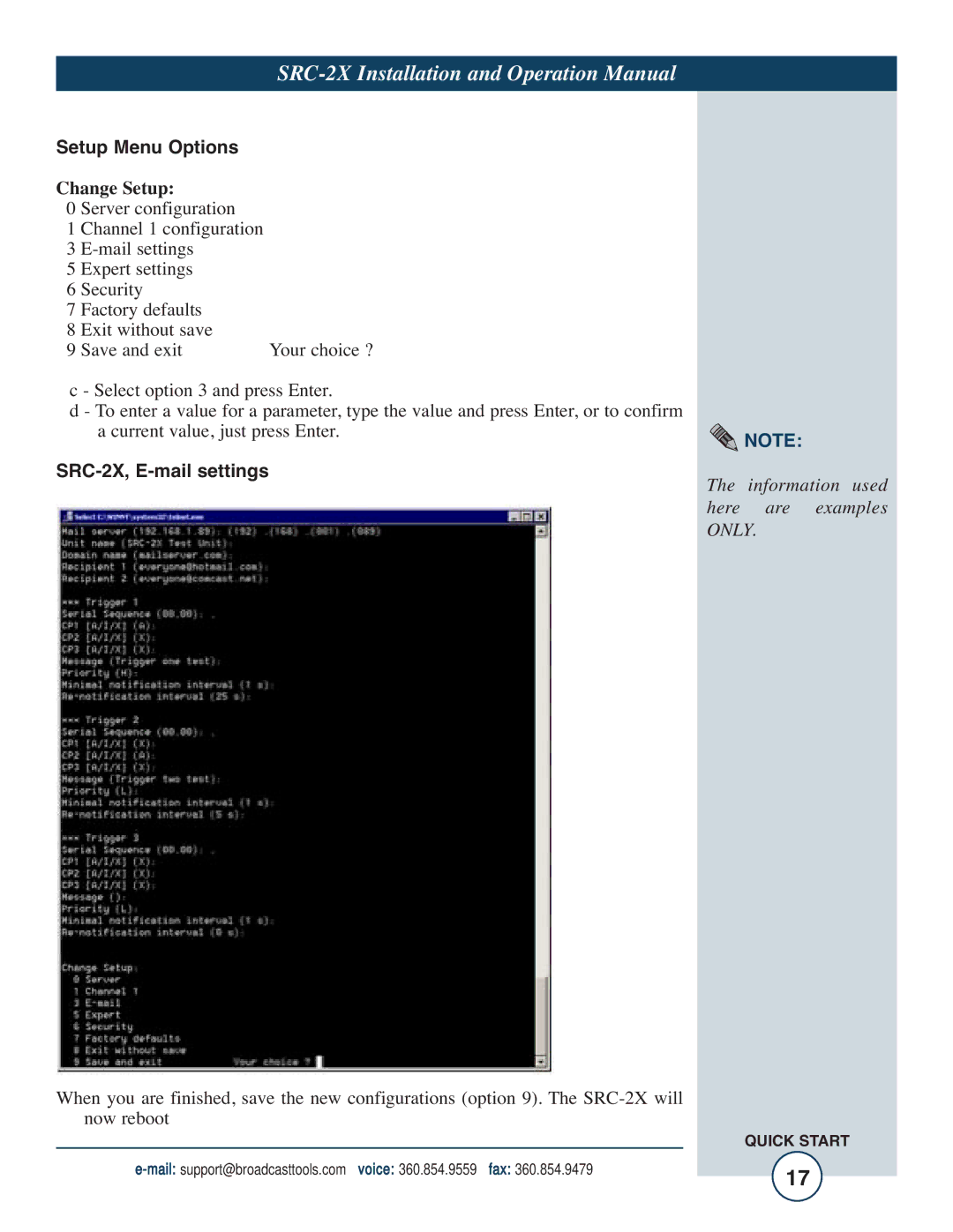 Tripp Lite operation manual SRC-2X, E-mail settings 