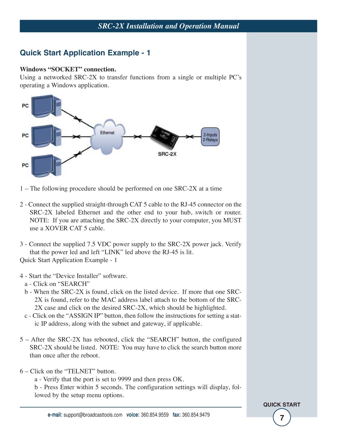 Tripp Lite SRC-2X operation manual Quick Start Application Example, Windows Socket connection 