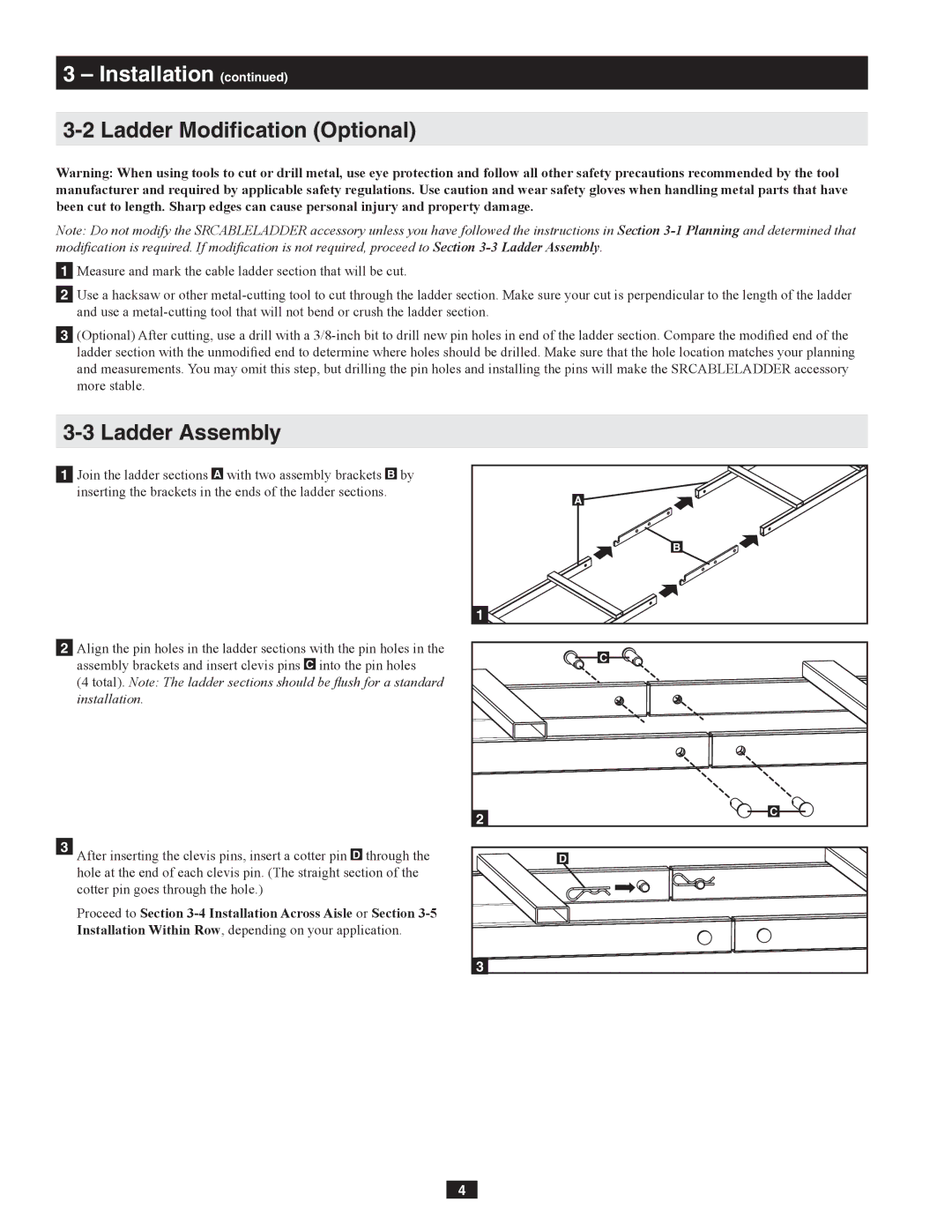 Tripp Lite SRCABLELADDER owner manual Ladder Modification Optional 