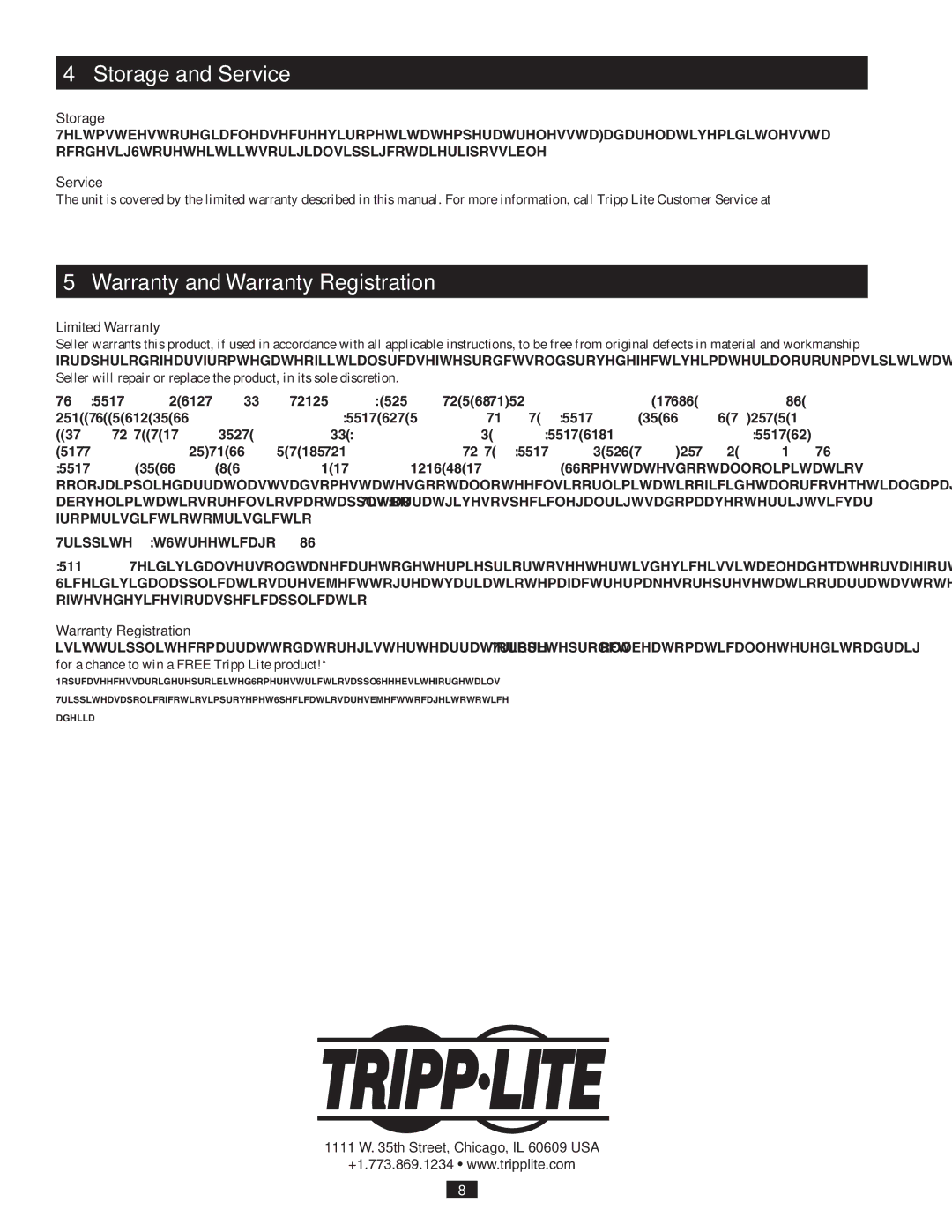 Tripp Lite SRCABLELADDER owner manual Storage and Service, Limited Warranty, Warranty Registration 