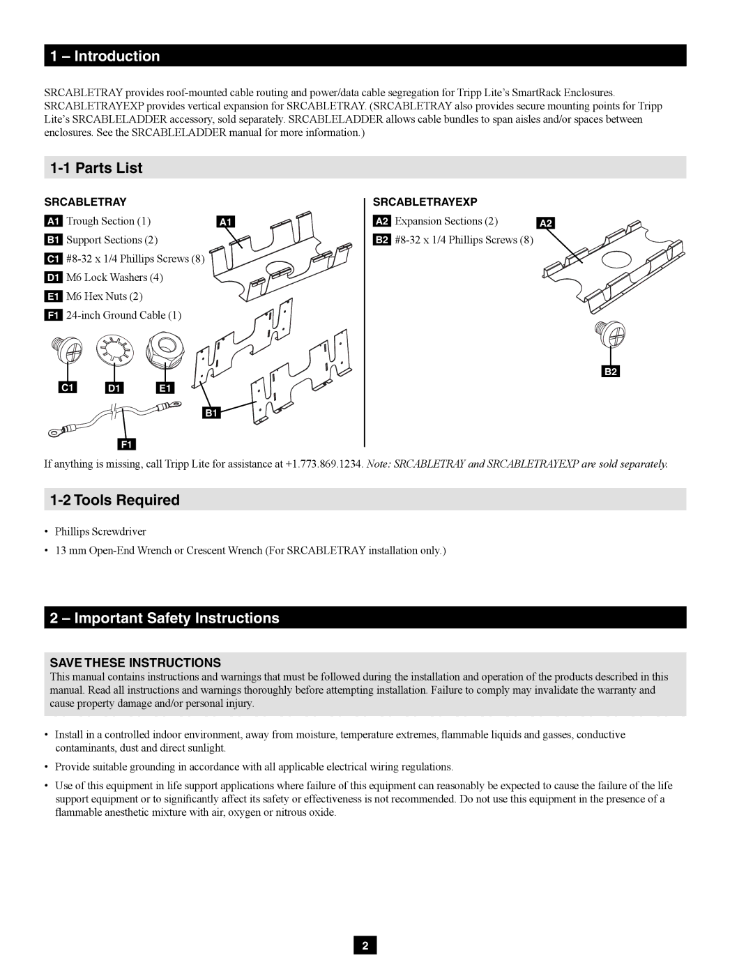 Tripp Lite SRCABLETRAYEXP owner manual Parts List, Tools Required 