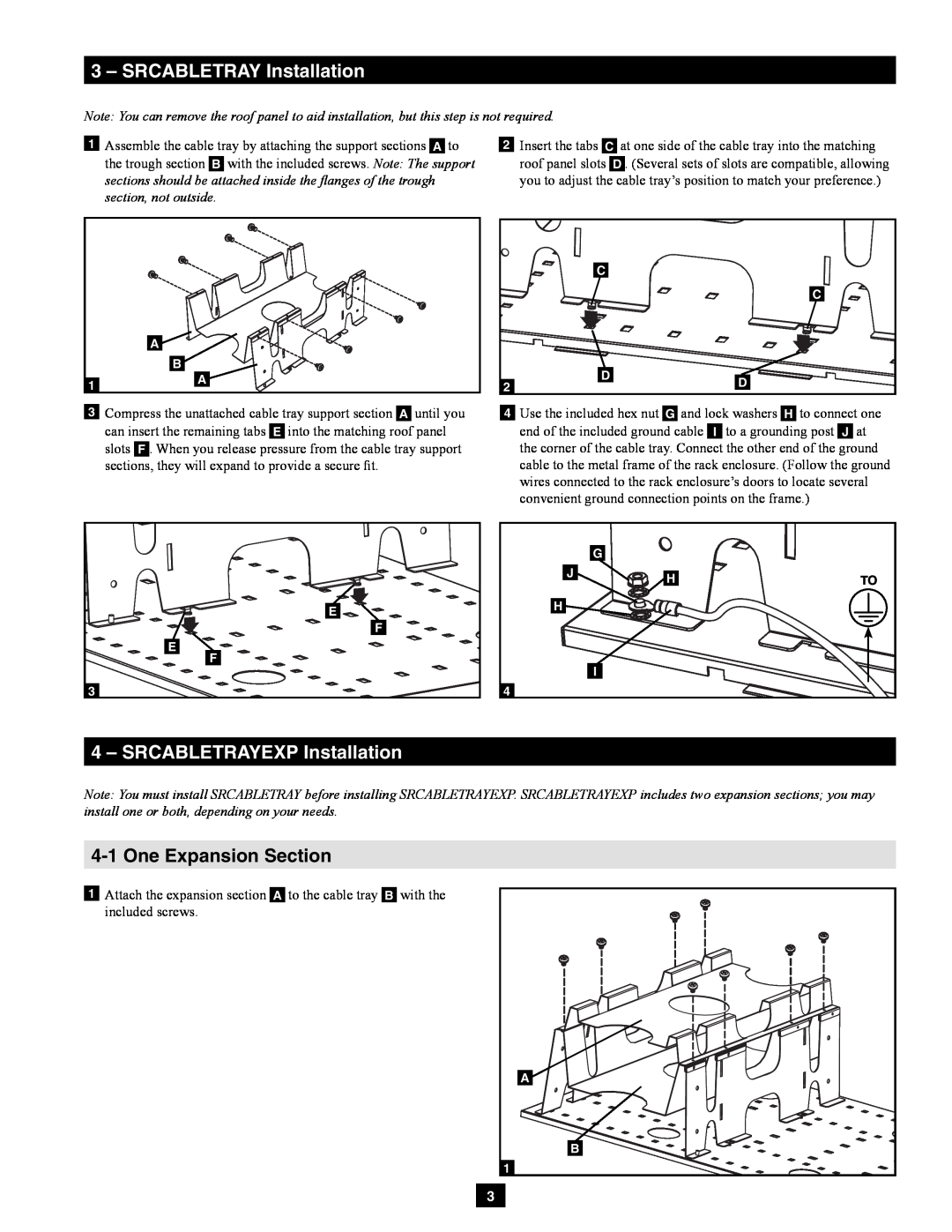 Tripp Lite owner manual 4-1One Expansion Section, SRCABLETRAY Installation, SRCABLETRAYEXP Installation 