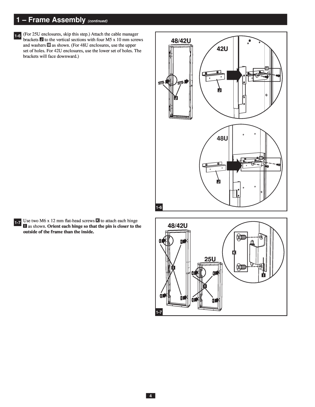 Tripp Lite SREXTENDER owner manual 48/42U, Frame Assembly continued 