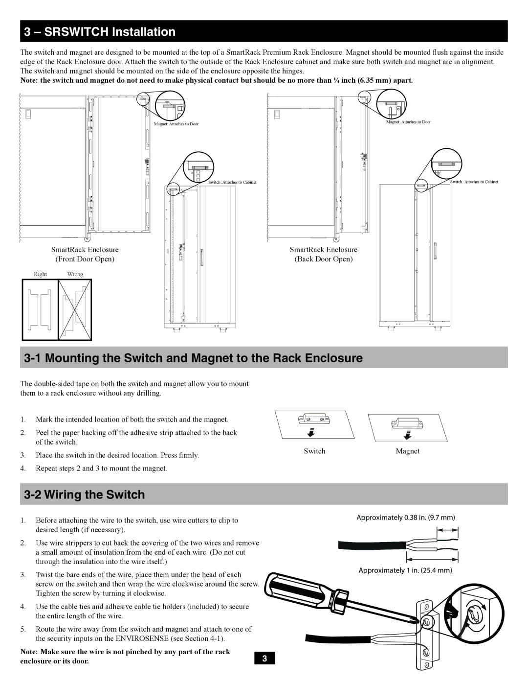 Tripp Lite SRSWITCH owner manual Mounting the Switch and Magnet to the Rack Enclosure 