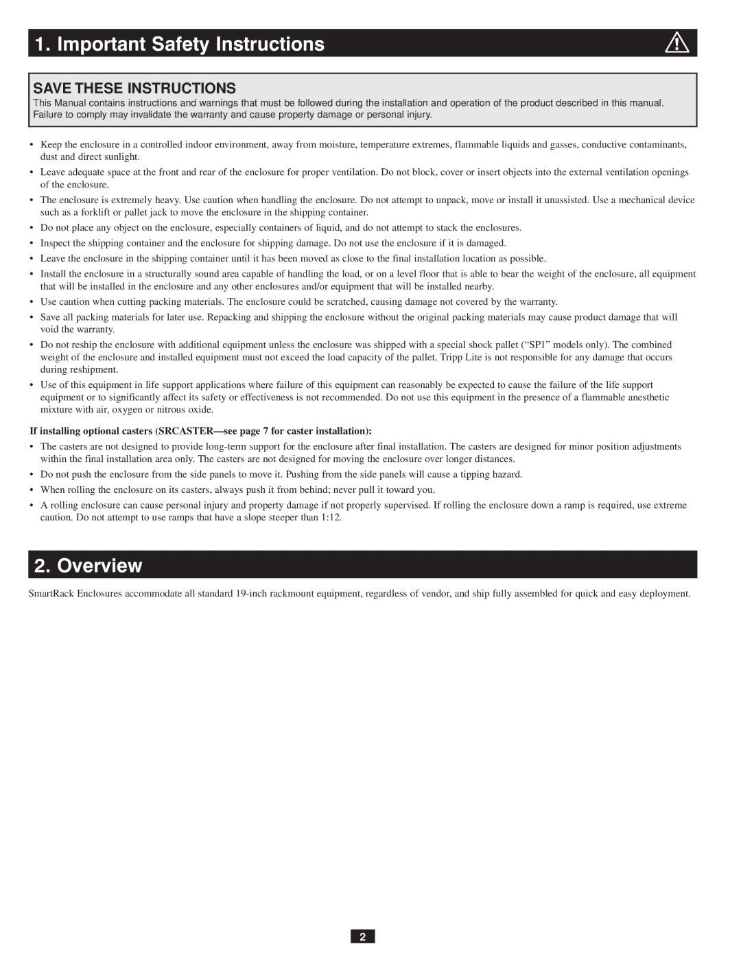 Tripp Lite SRW12US owner manual Important Safety Instructions, Overview 