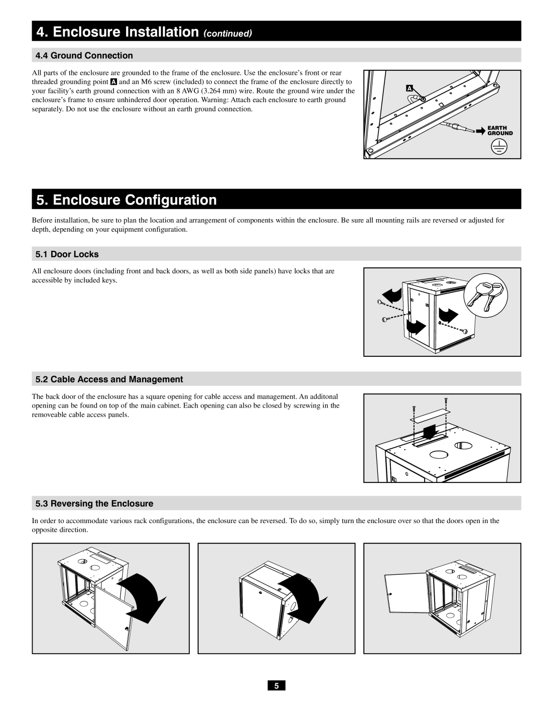 Tripp Lite SRW12US owner manual Enclosure Configuration, Ground Connection, Door Locks, Cable Access and Management 