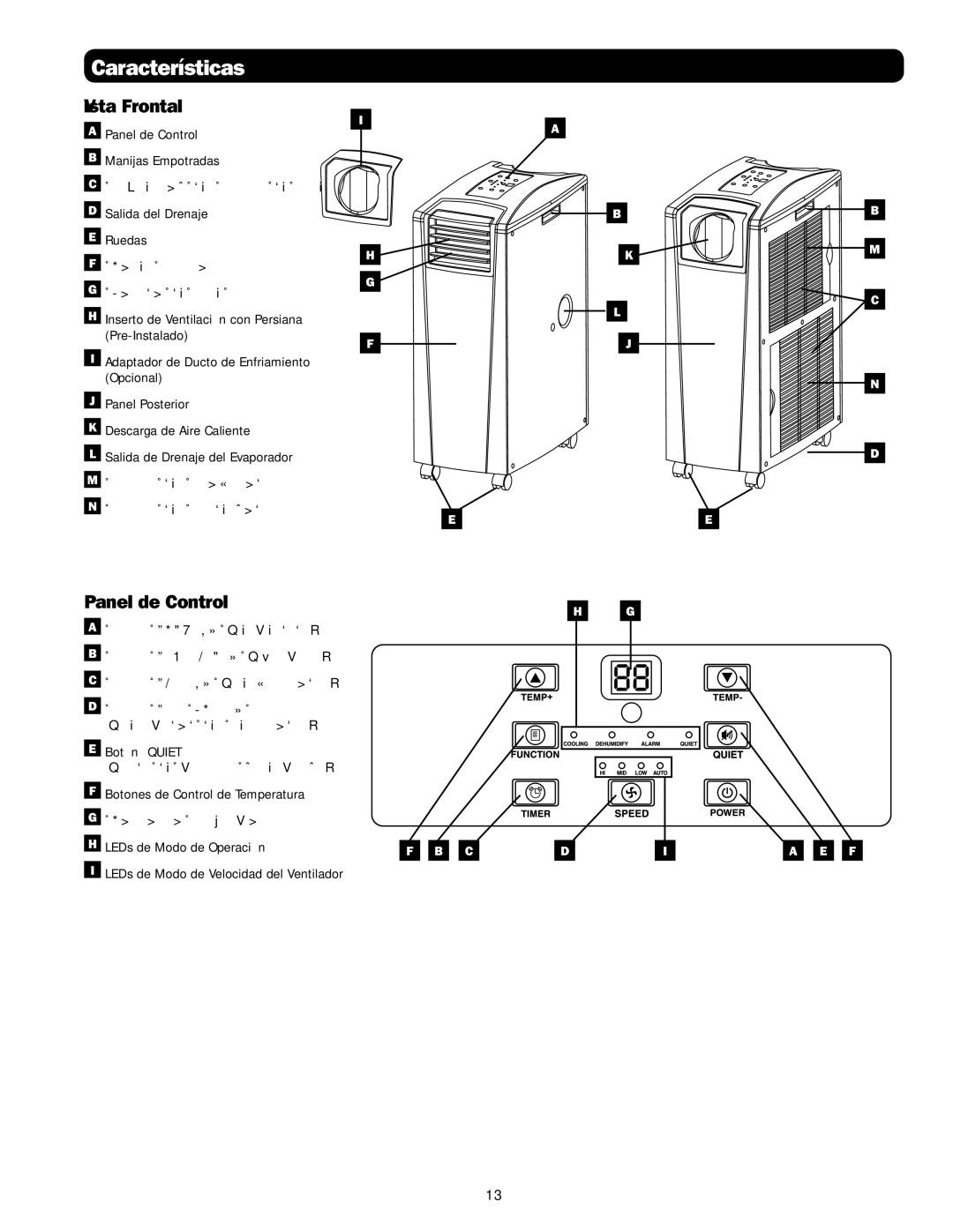 Tripp Lite SRCOOL12K, SRXCOOL12K owner manual Características, Vista Frontal, Panel de Control 