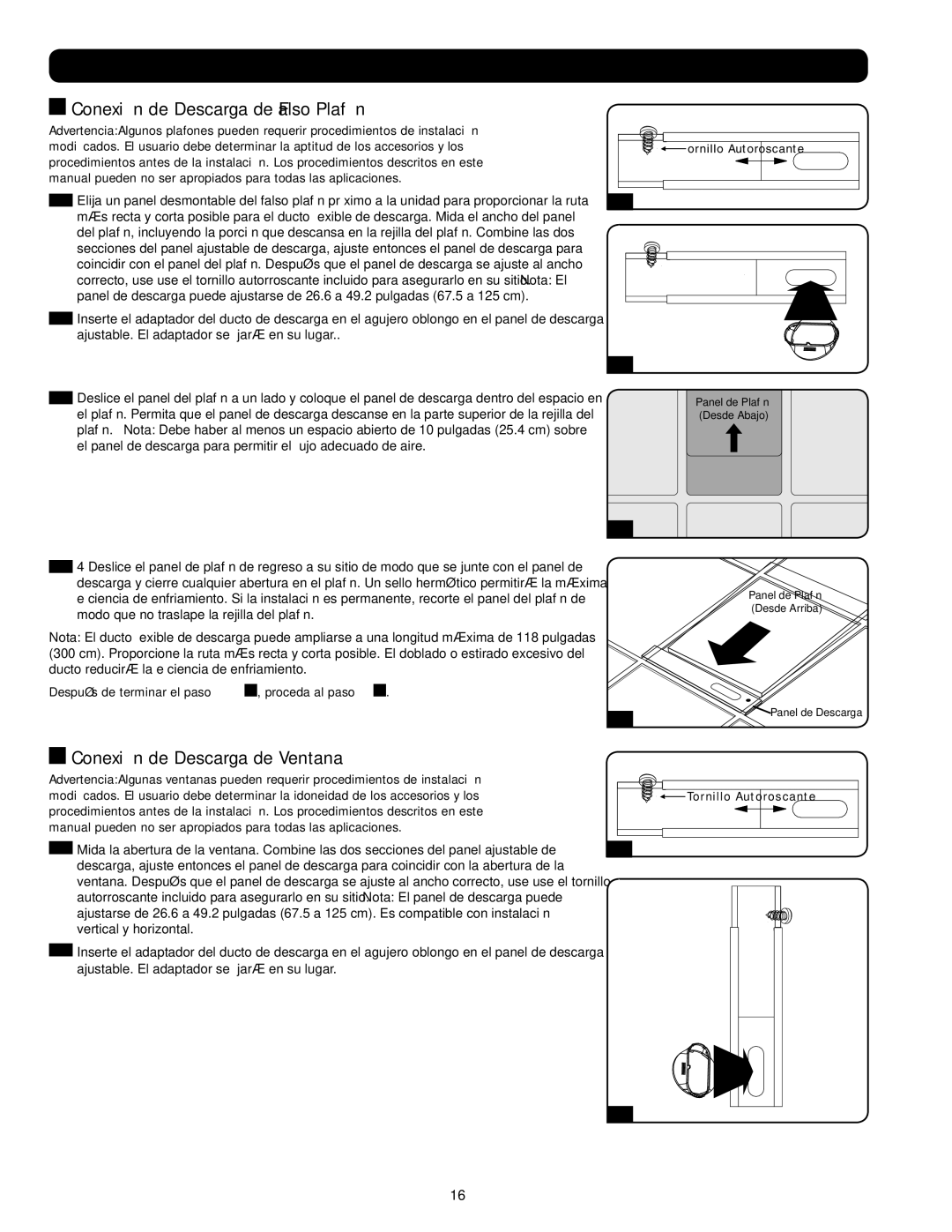 Tripp Lite SRXCOOL12K, SRCOOL12K owner manual Conexión de Descarga de Falso Plafón, Conexión de Descarga de Ventana 