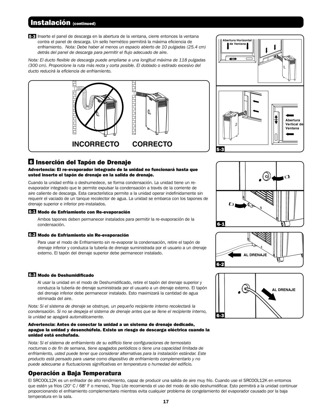 Tripp Lite SRCOOL12K, SRXCOOL12K Inserción del Tapón de Drenaje, Operación a Baja Temperatura, 3Modo de Deshumidificado 