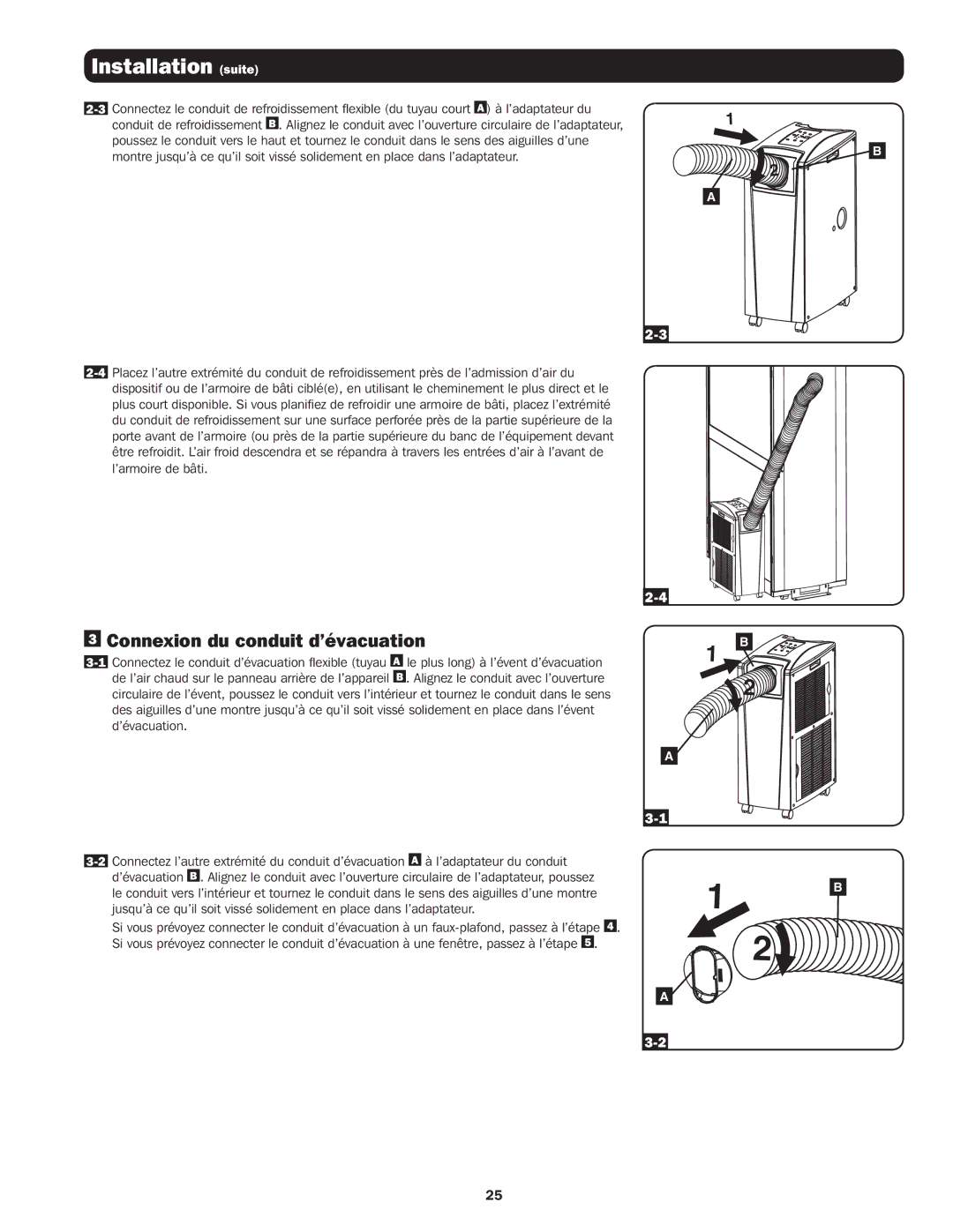 Tripp Lite SRCOOL12K, SRXCOOL12K owner manual Installation suite, Connexion du conduit d’évacuation 