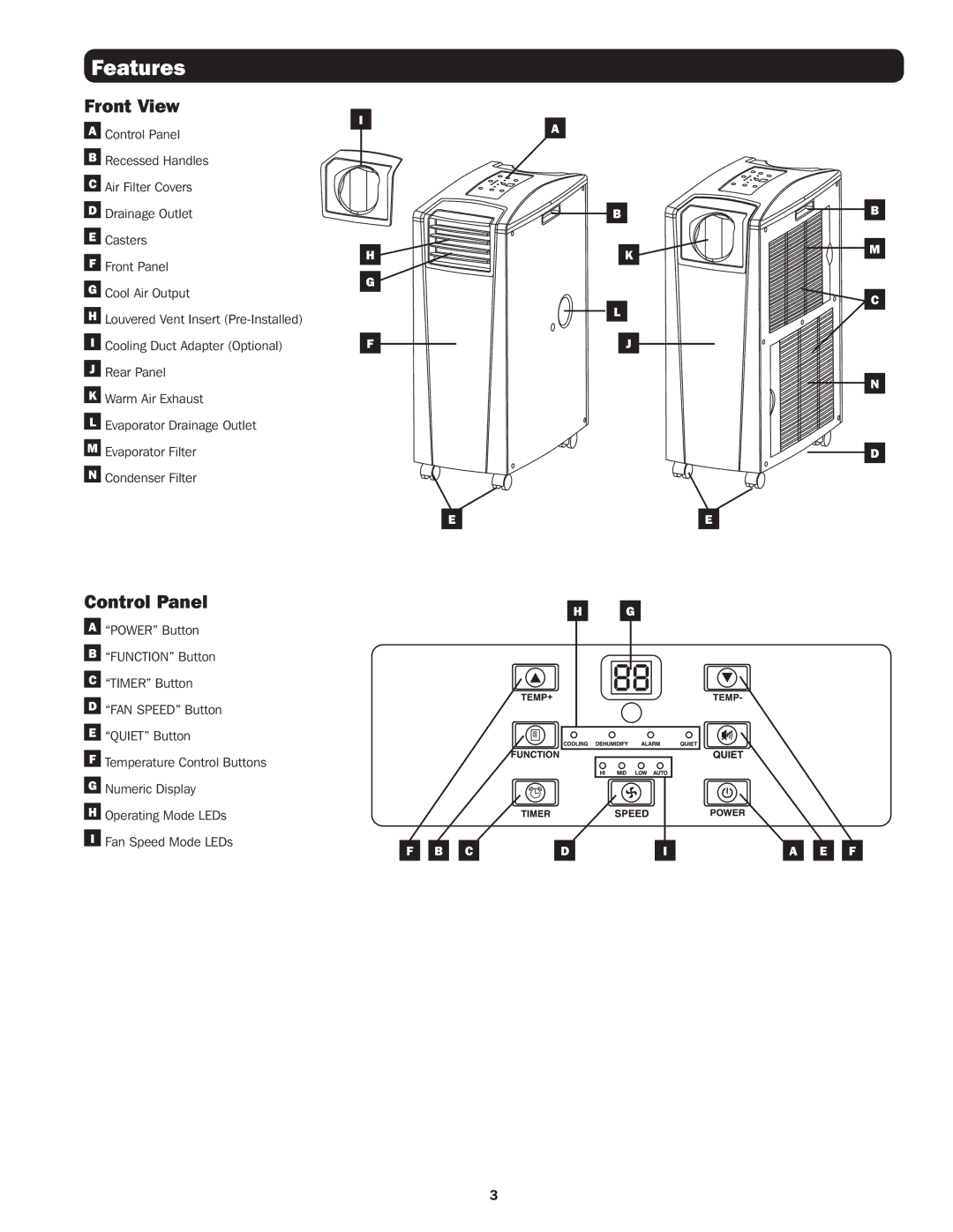 Tripp Lite SRCOOL12K, SRXCOOL12K owner manual Features, Front View, Control Panel 