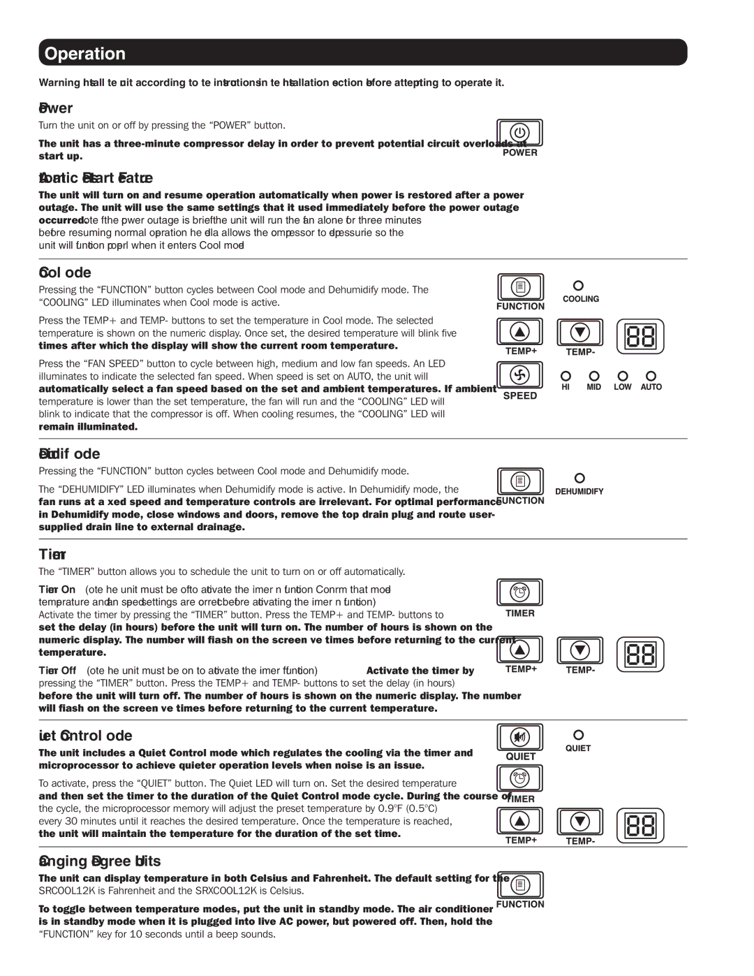 Tripp Lite SRXCOOL12K, SRCOOL12K owner manual Operation 