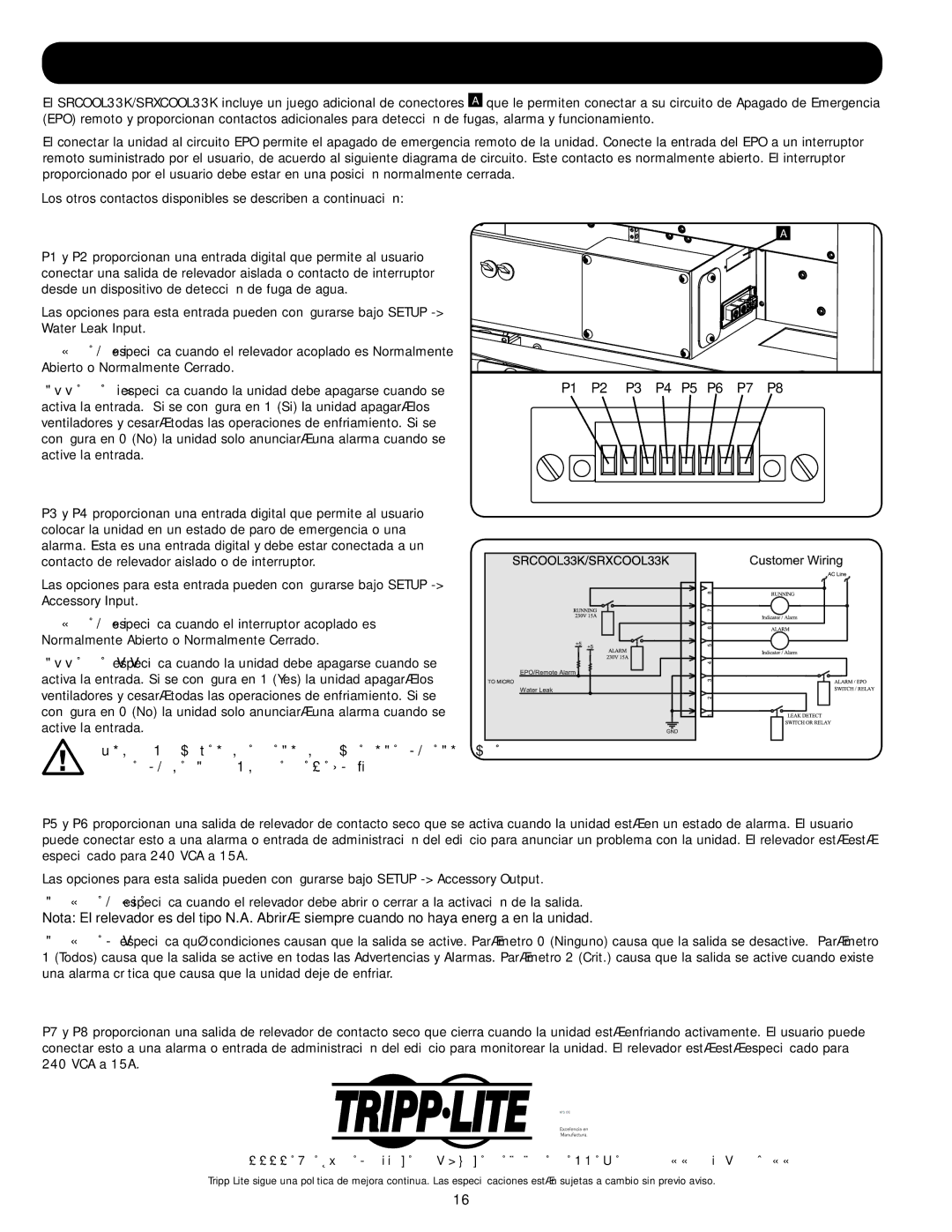 Tripp Lite SRXCOOL33K, SRCOOL33K Conexiones de Contactos Adicionales, Entrada de Detección de Fuga, Salida de Alarma 