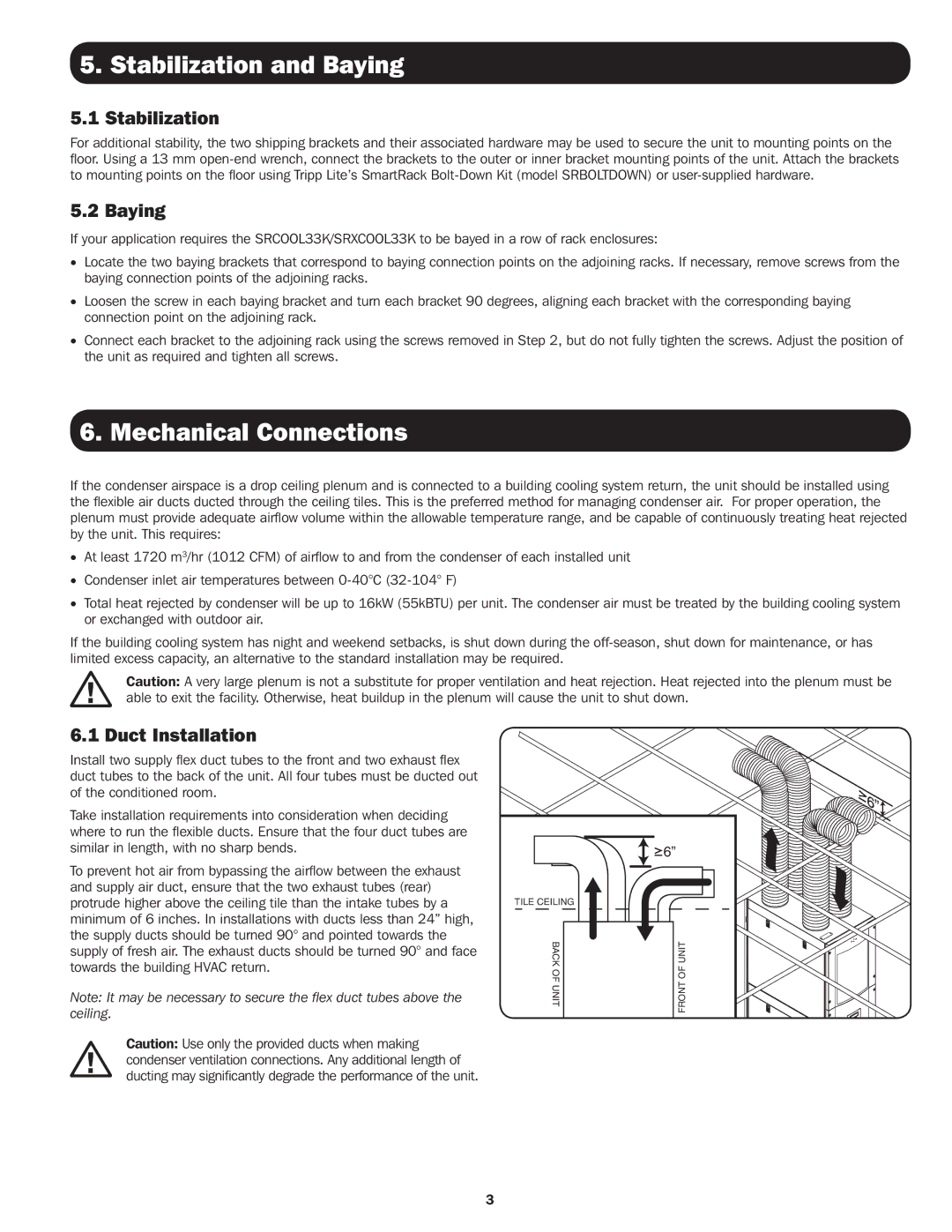 Tripp Lite SRCOOL33K, SRXCOOL33K Stabilization and Baying, Mechanical Connections, Stabilization Baying, Duct Installation 