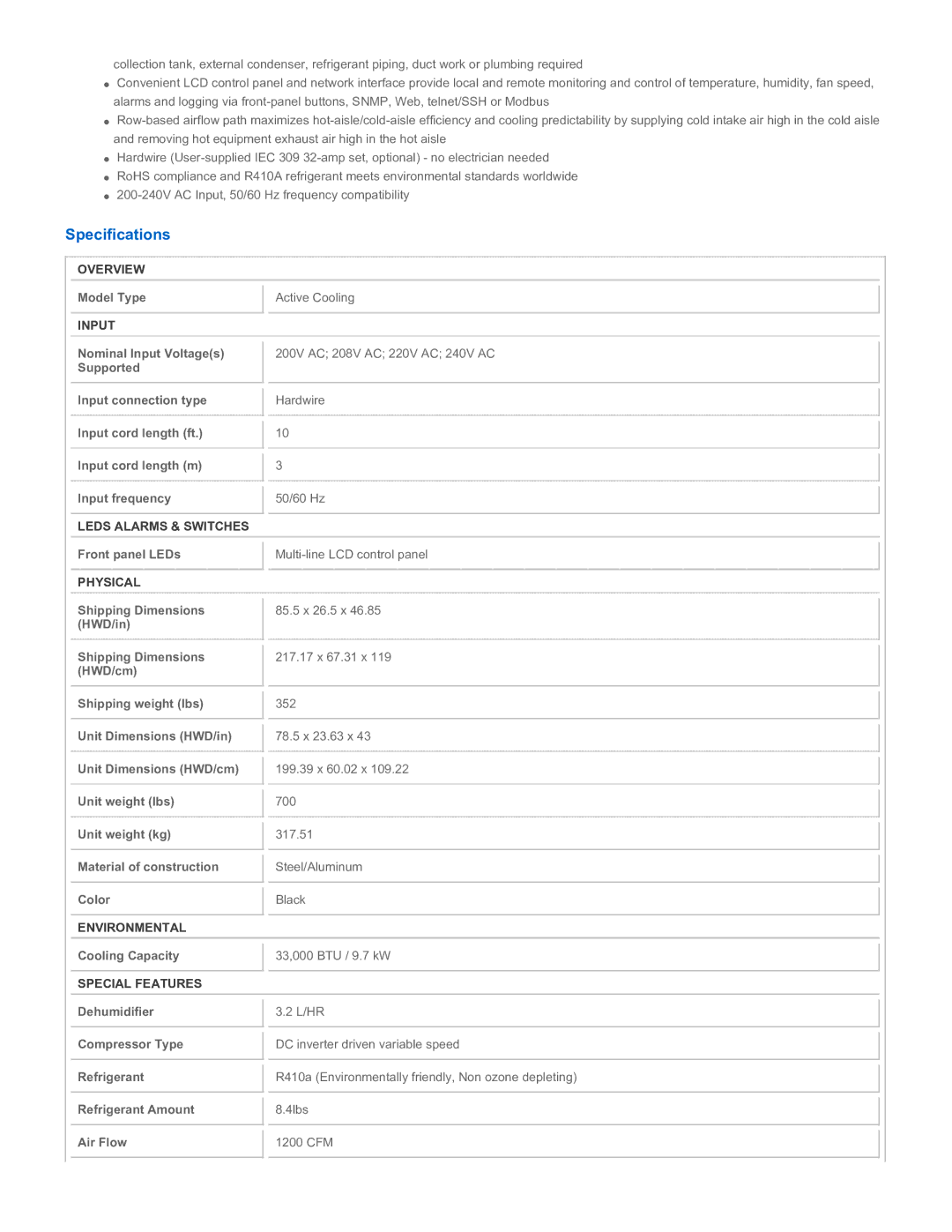 Tripp Lite SRXCOOL33K warranty Specifications 