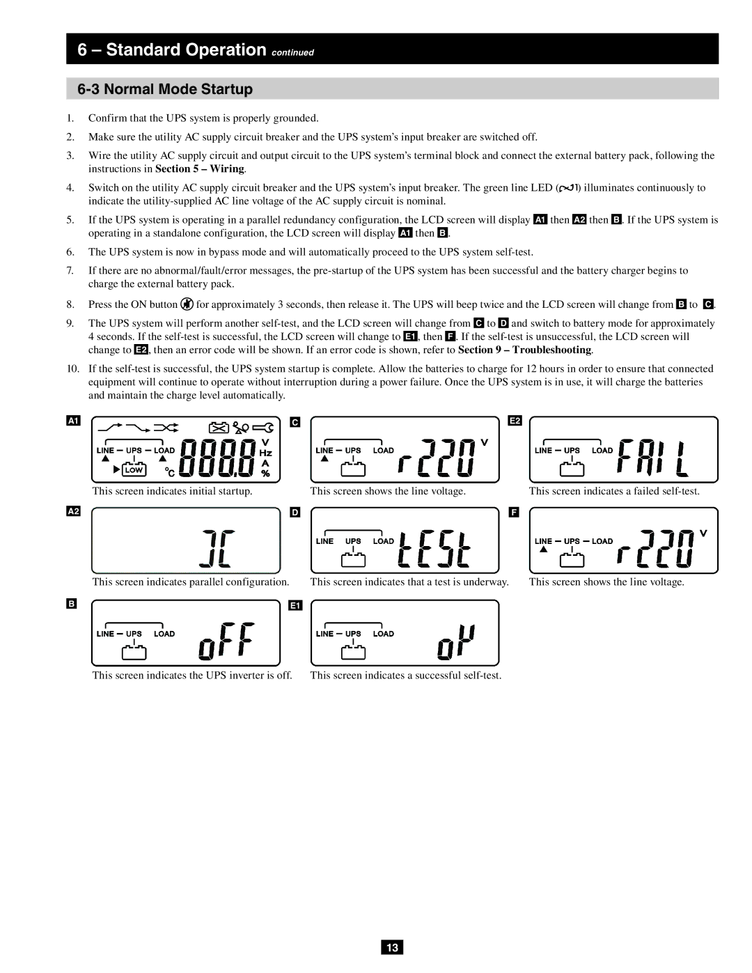 Tripp Lite SU10KRT1X, SU10KRT3 owner manual Normal Mode Startup 